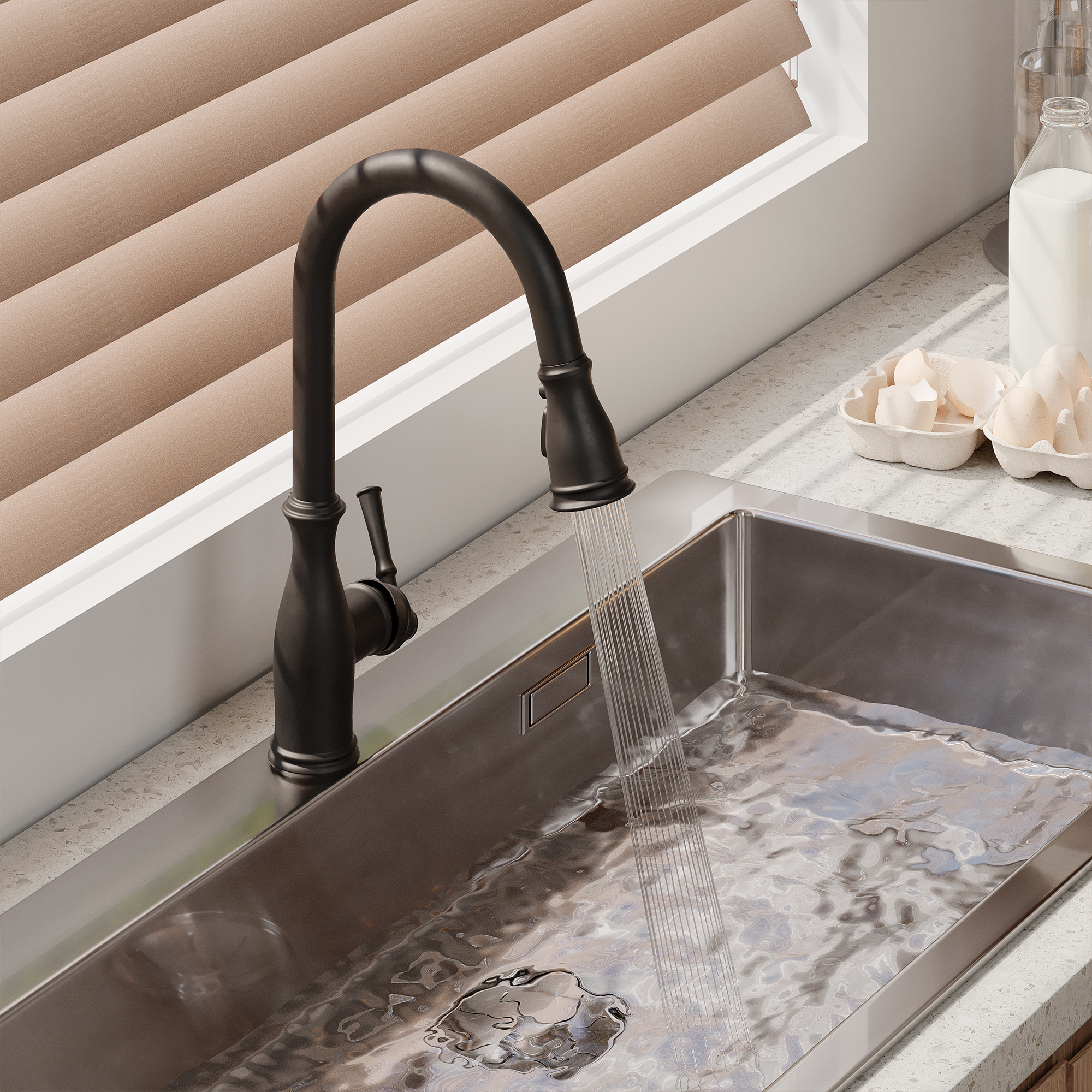 3-Spray Patterns 1.8 GPM Single Handle Brushed Nickel Pull-Out Kitchen Faucet With Brush