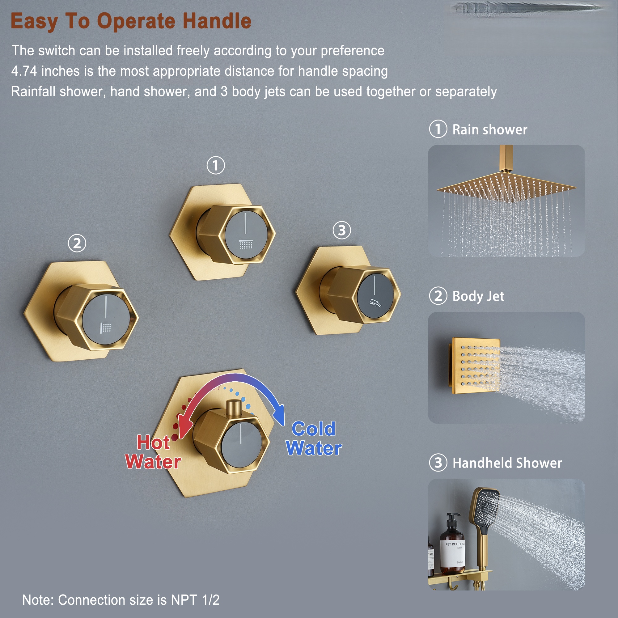 12in Thermostatic Ceiling Mount 3 Functions Shower System with Body Jets and Storage Shelf