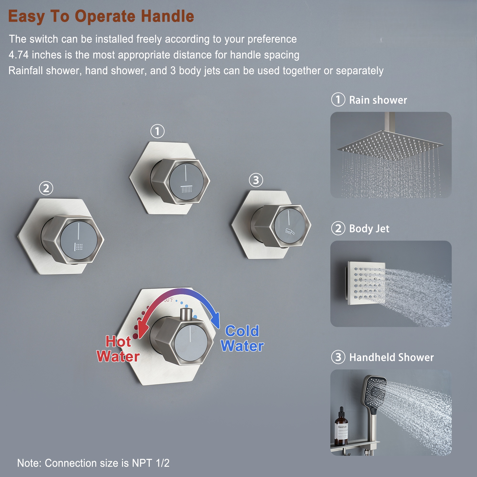 12in Thermostatic Ceiling Mount 3 Functions Shower System with Body Jets and Storage Shelf