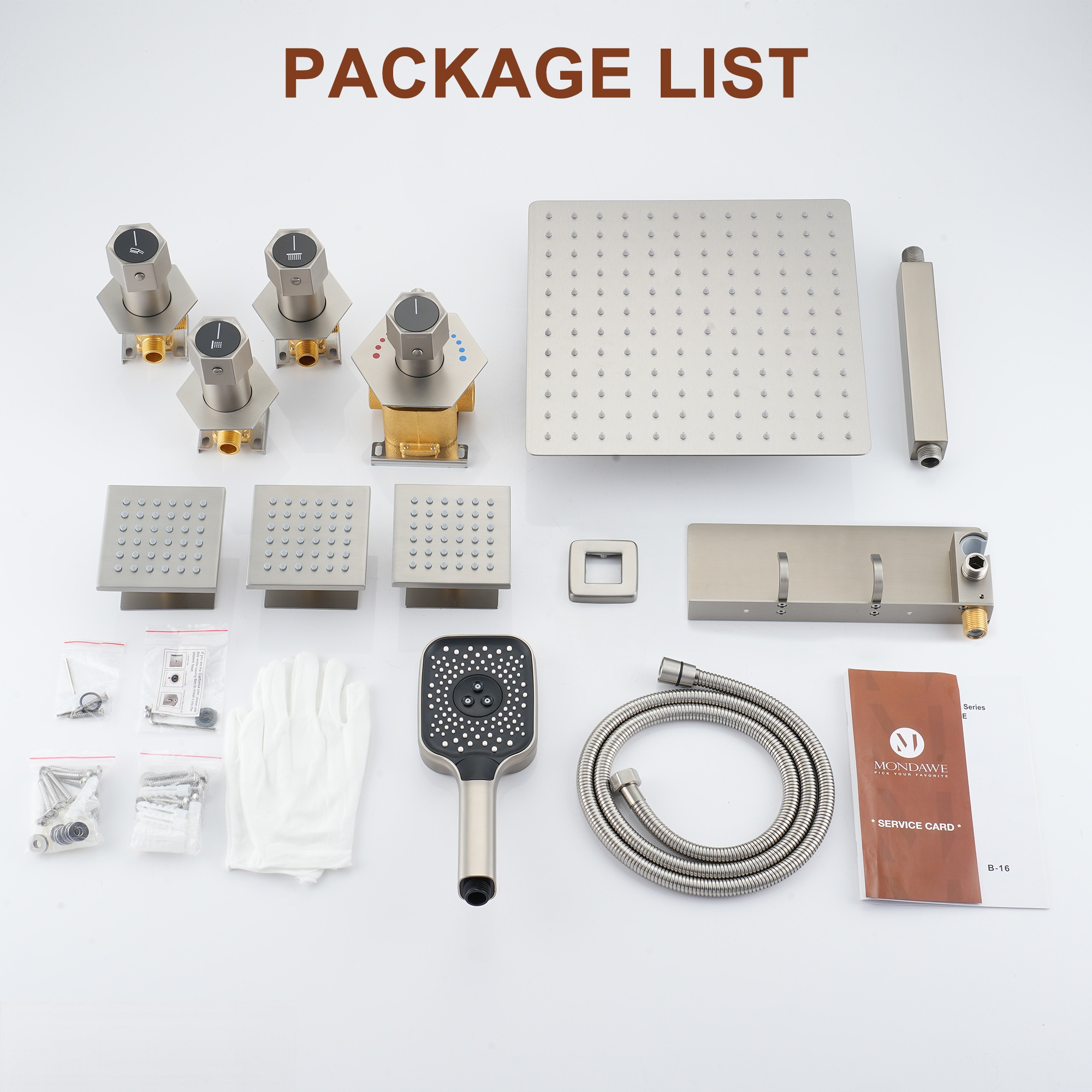 12in Thermostatic Ceiling Mount 3 Functions Shower System with Body Jets and Storage Shelf