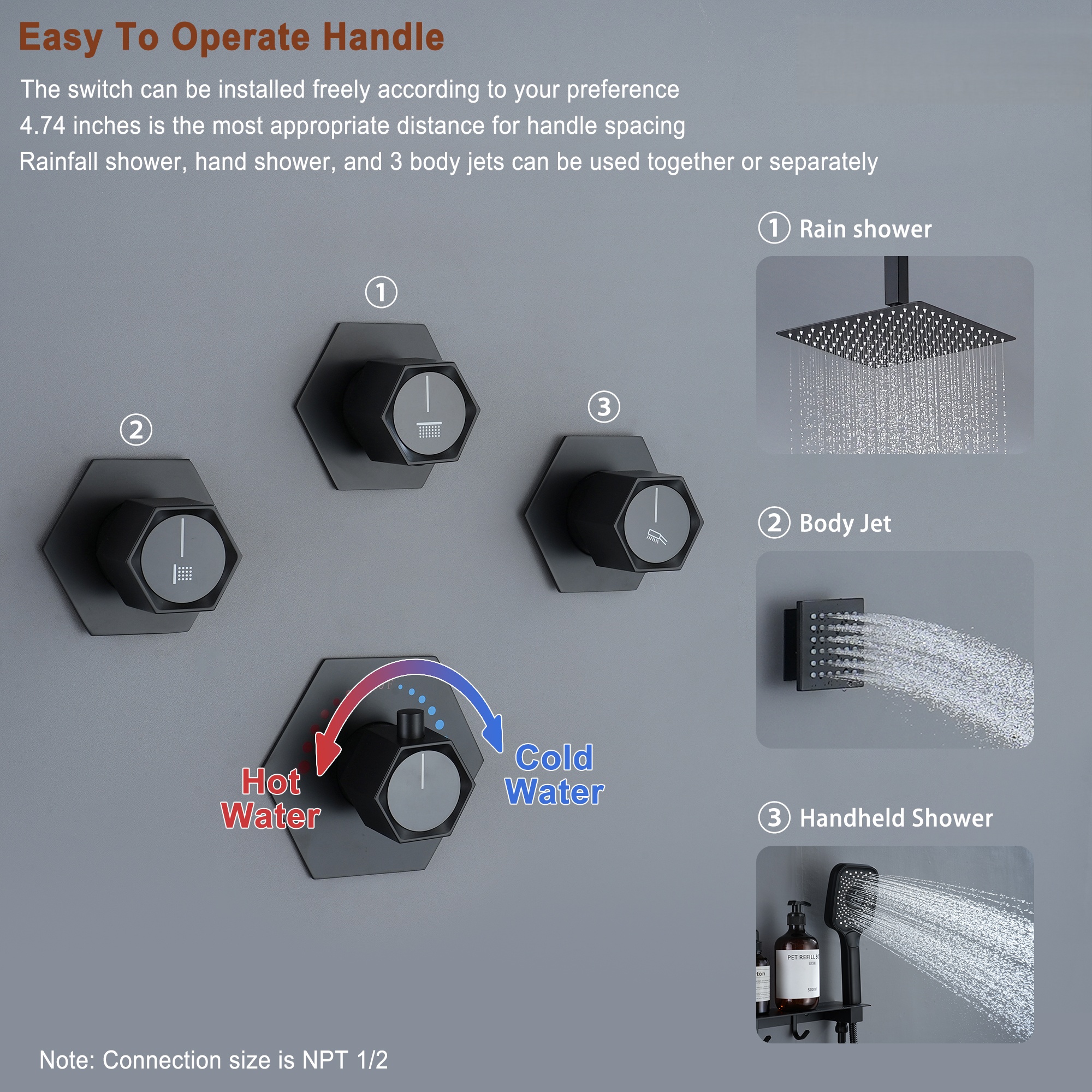 12in Thermostatic Ceiling Mount 3 Functions Shower System with Body Jets and Storage Shelf