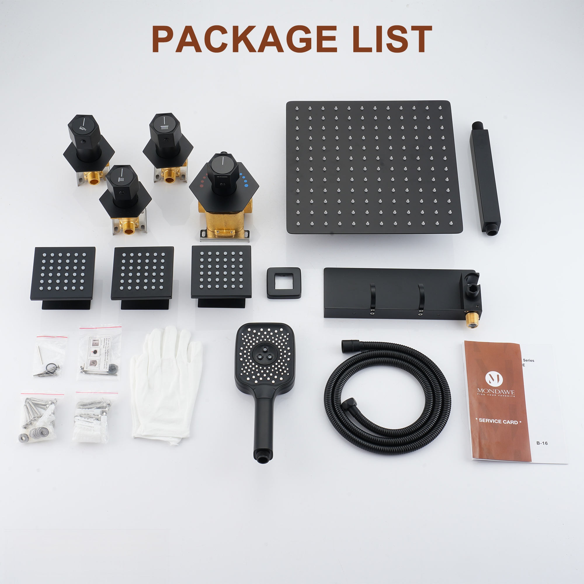 12in Thermostatic Ceiling Mount 3 Functions Shower System with Body Jets and Storage Shelf