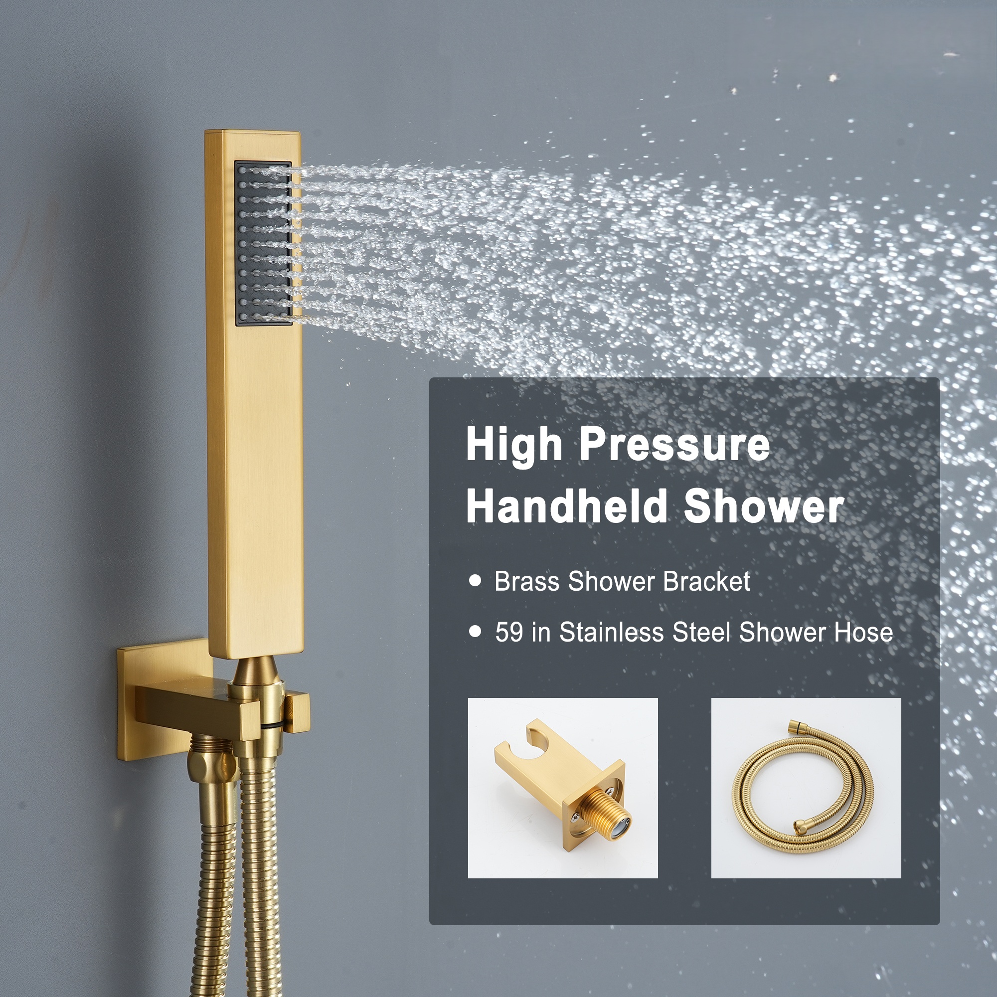 22in 4 Functions Thermostatic Rainfall Shower System with 6 Rotating Body Jets