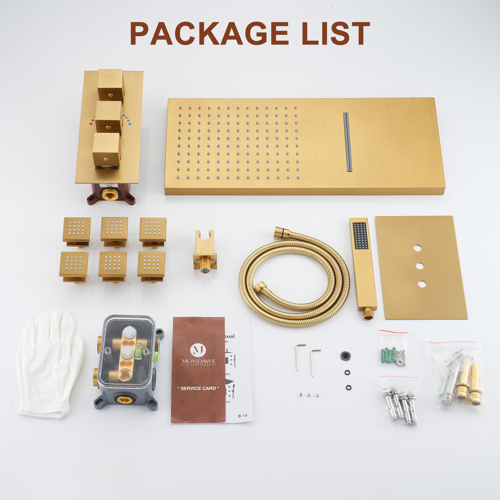 22in 4 Functions Thermostatic Rainfall Shower System with 6 Rotating Body Jets