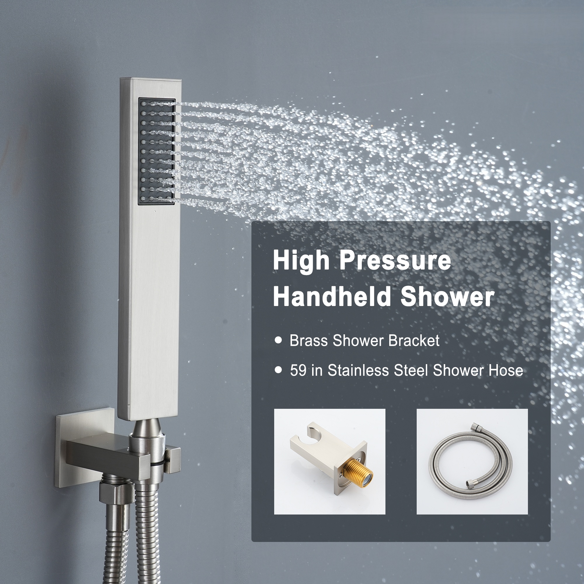 22in 4 Functions Thermostatic Rainfall Shower System with 6 Rotating Body Jets