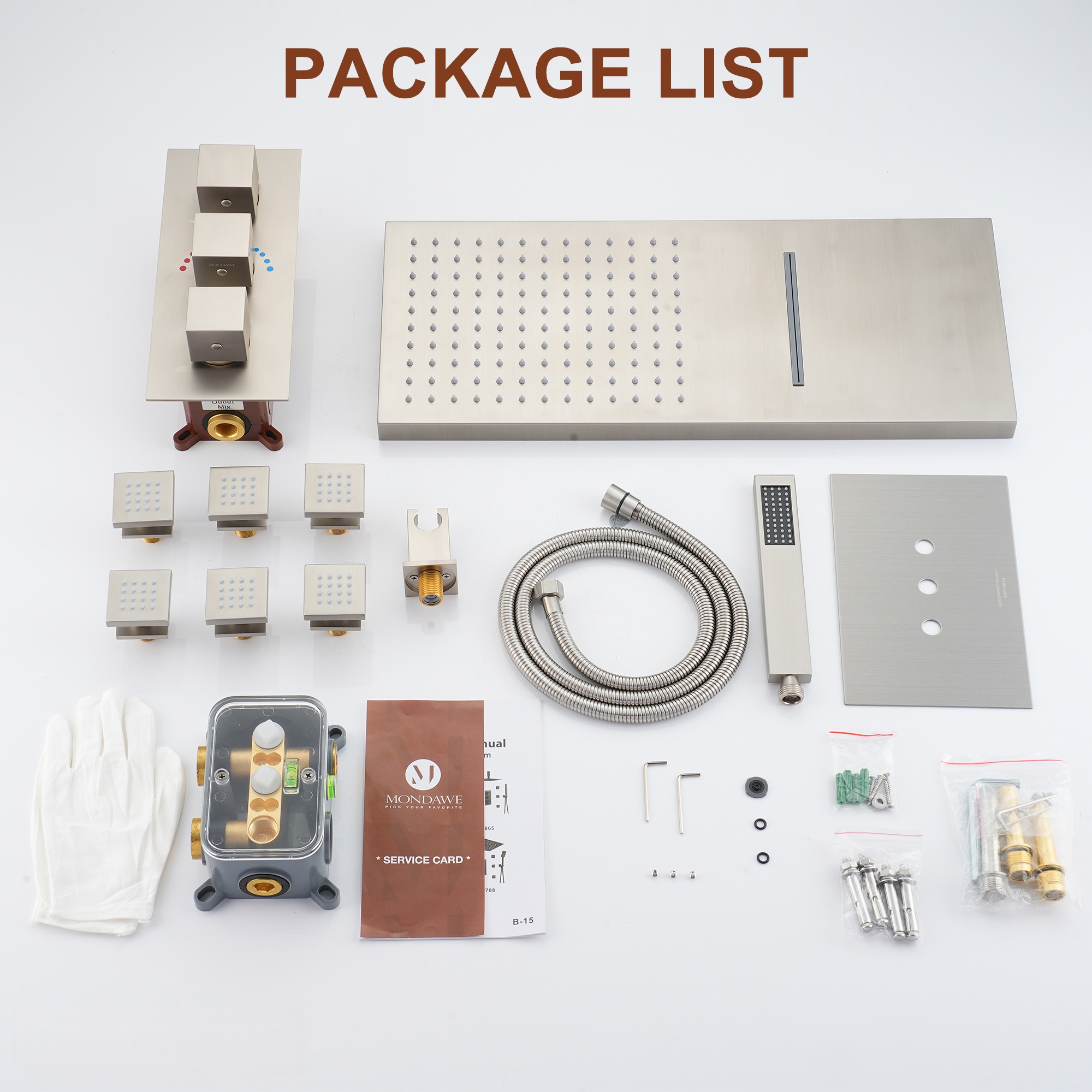 22in 4 Functions Thermostatic Rainfall Shower System with 6 Rotating Body Jets