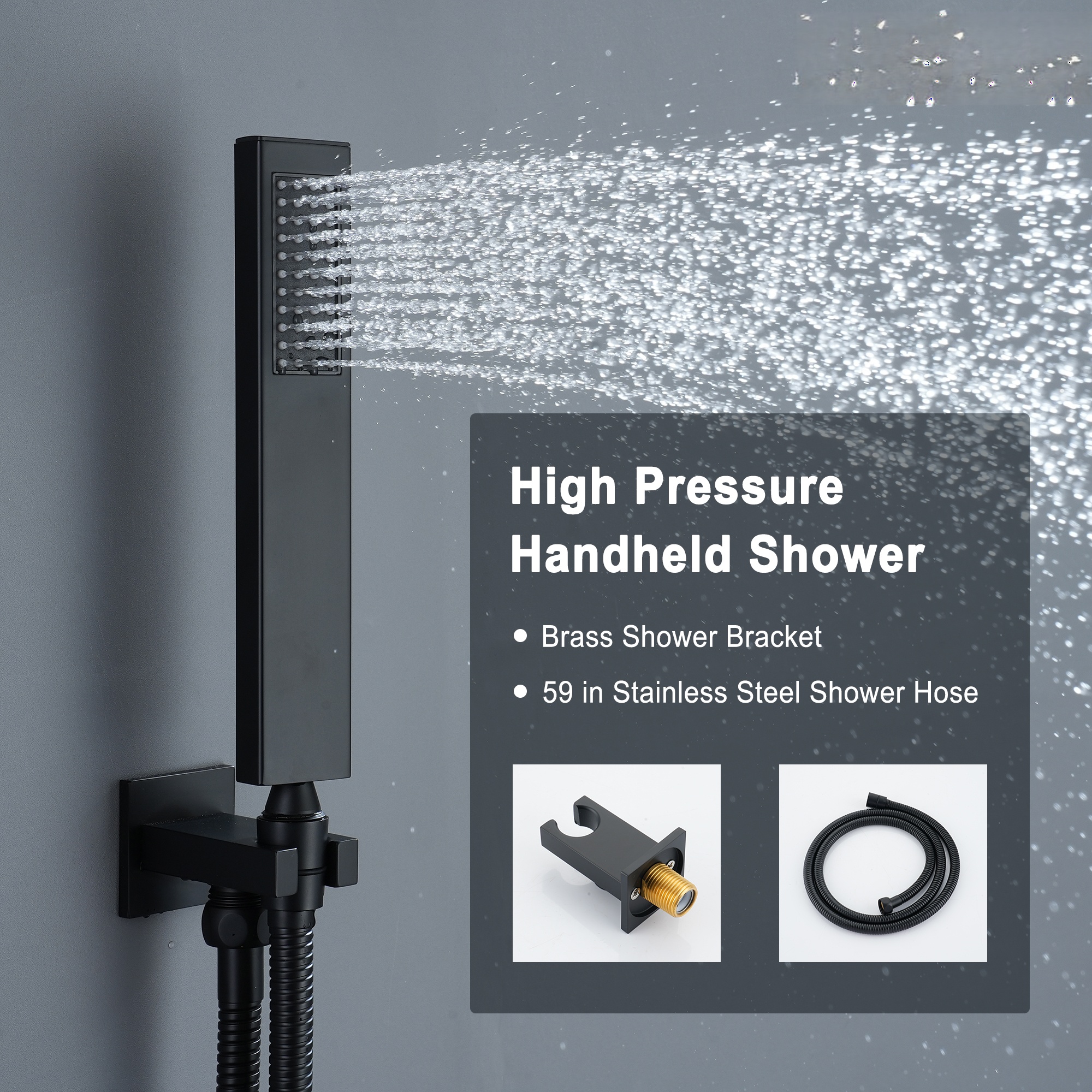 22in 4 Functions Thermostatic Rainfall Shower System with 6 Rotating Body Jets