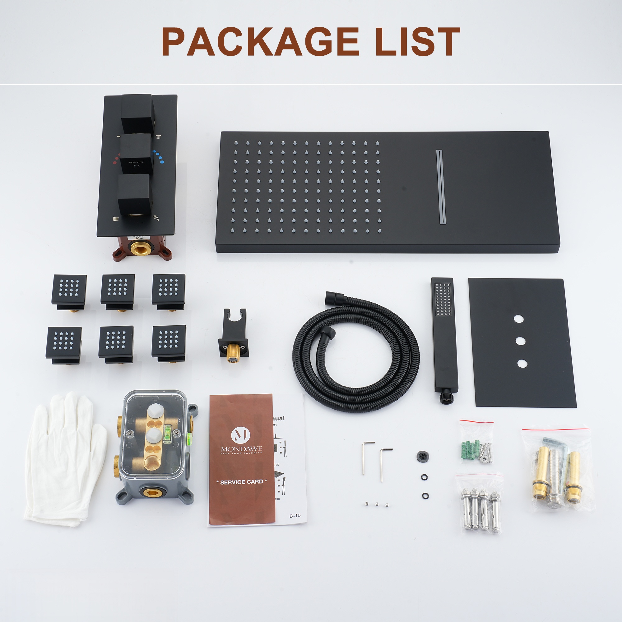 22in 4 Functions Thermostatic Rainfall Shower System with 6 Rotating Body Jets