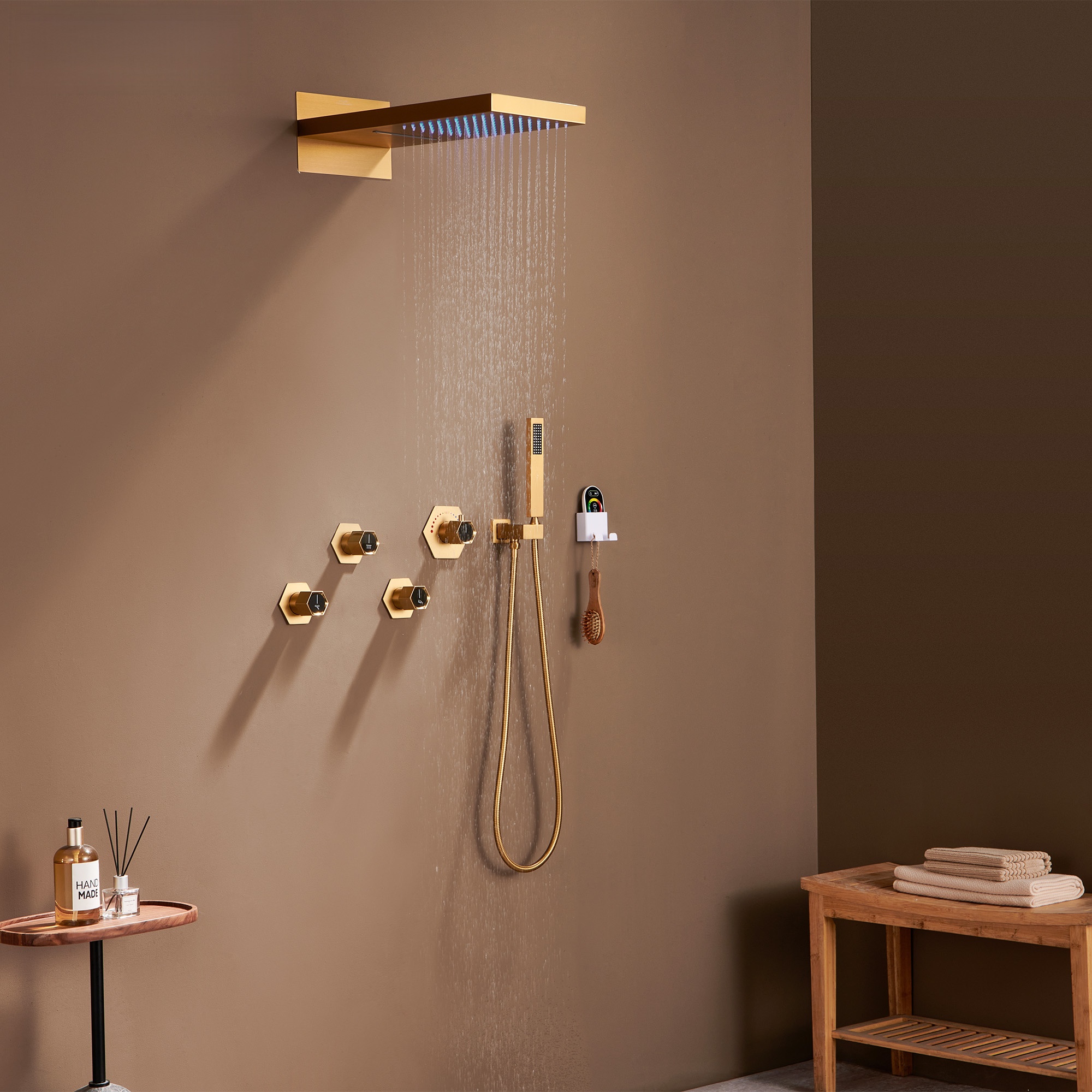 3 Functions Wall-Mounted Luxury LED and Music Thermostatic Complete Shower System Rough-in Valve Included