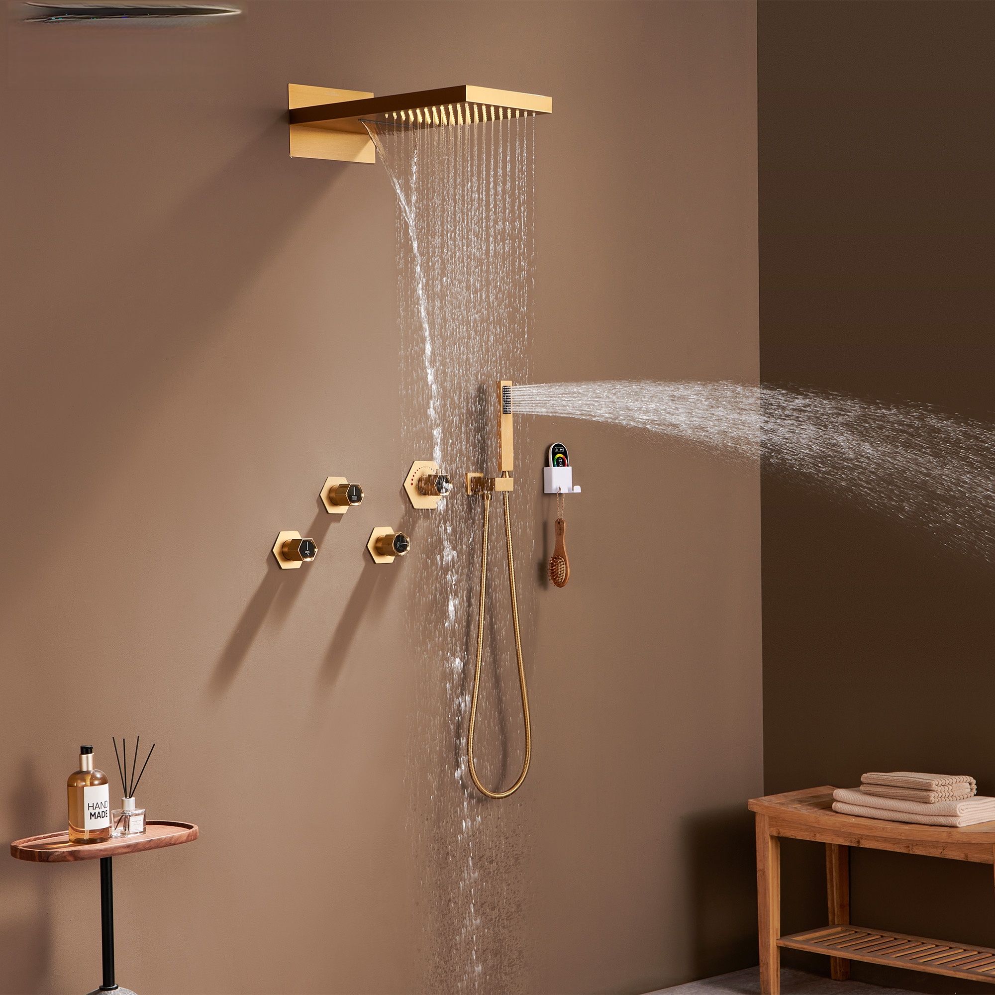 3 Functions Wall-Mounted Luxury LED and Music Thermostatic Complete Shower System Rough-in Valve Included