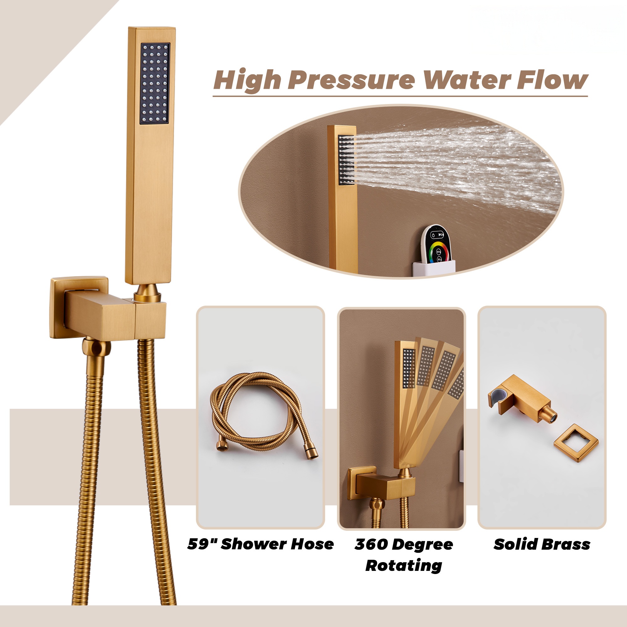 3 Functions Wall-Mounted Luxury LED and Music Thermostatic Complete Shower System Rough-in Valve Included