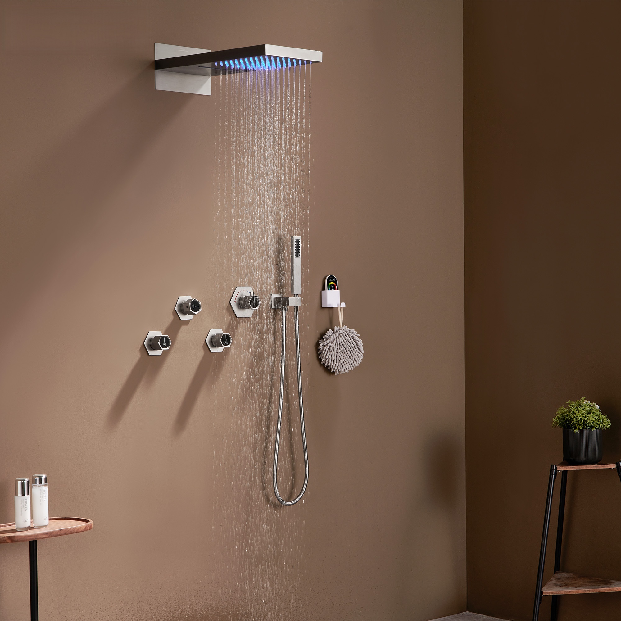 3 Functions Wall-Mounted Luxury LED and Music Thermostatic Complete Shower System Rough-in Valve Included