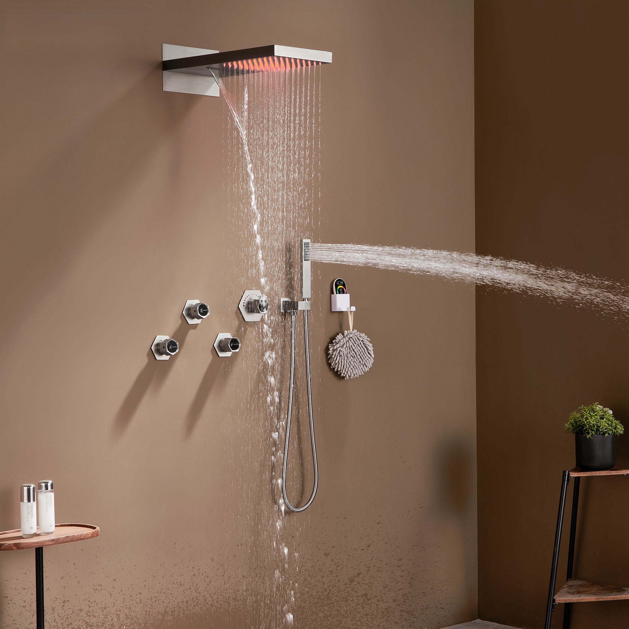 3 Functions Wall-Mounted Luxury LED and Music Thermostatic Complete Shower System Rough-in Valve Included