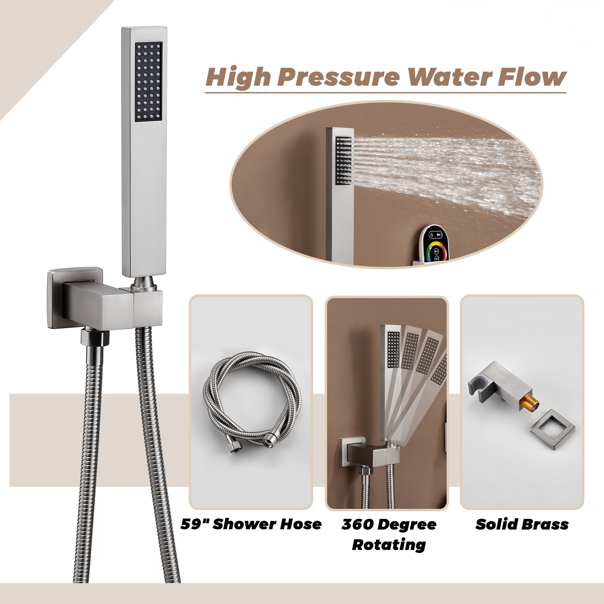 3 Functions Wall-Mounted Luxury LED and Music Thermostatic Complete Shower System Rough-in Valve Included