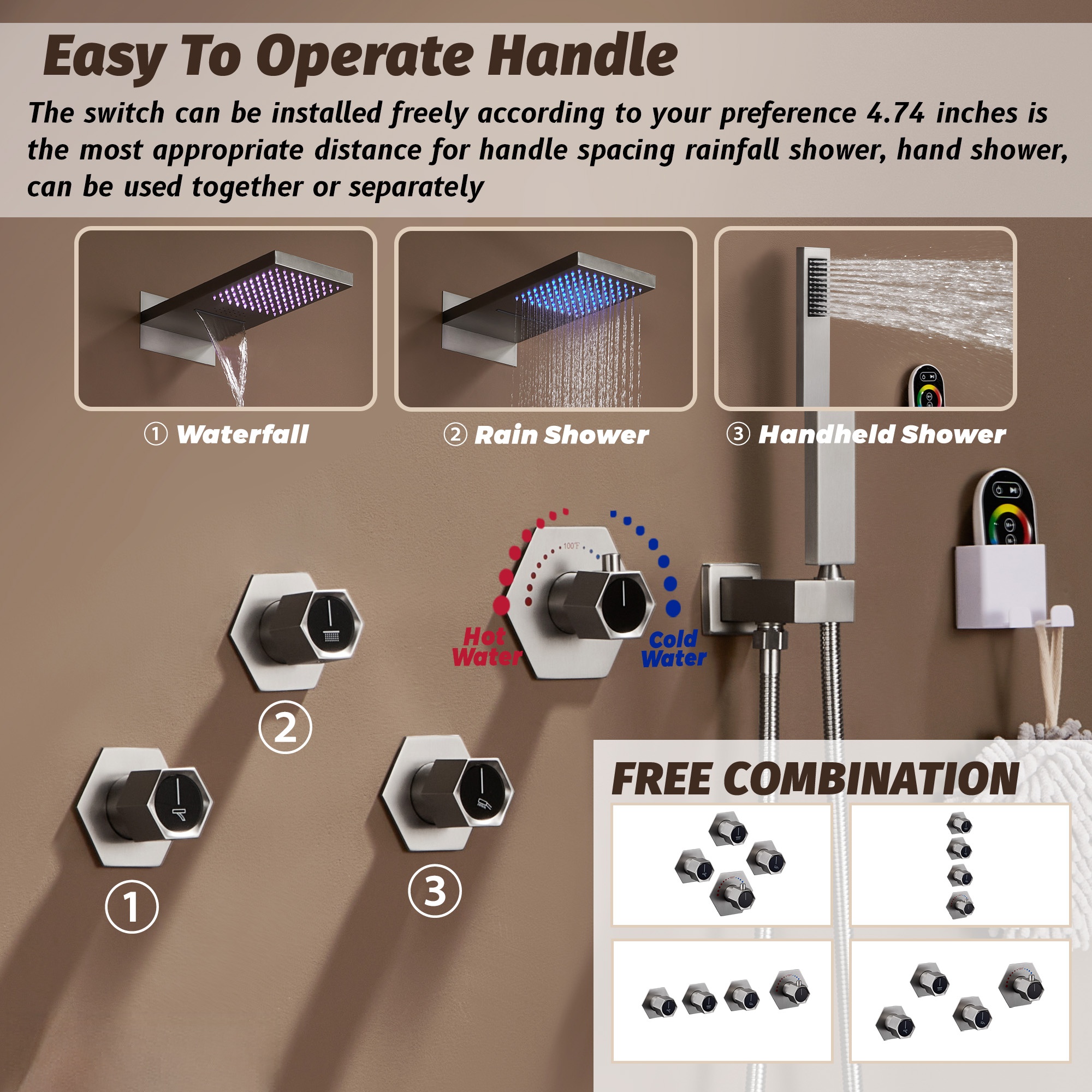 3 Functions Wall-Mounted Luxury LED and Music Thermostatic Complete Shower System Rough-in Valve Included