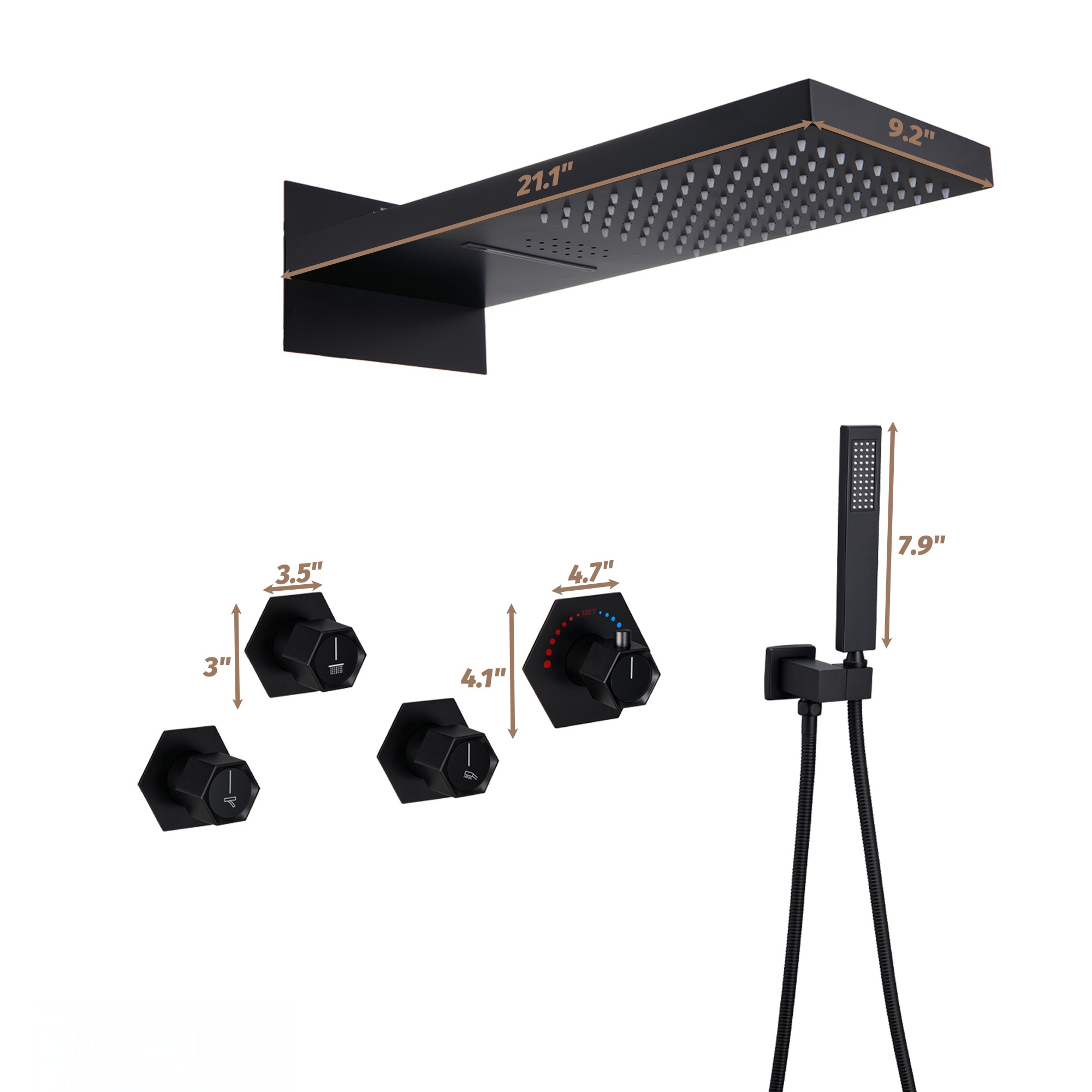 3 Functions Wall-Mounted Luxury LED and Music Thermostatic Complete Shower System Rough-in Valve Included