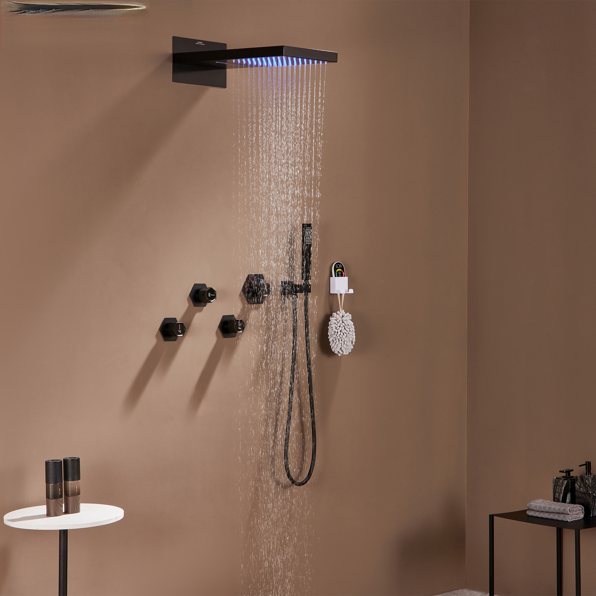 3 Functions Wall-Mounted Luxury LED and Music Thermostatic Complete Shower System Rough-in Valve Included