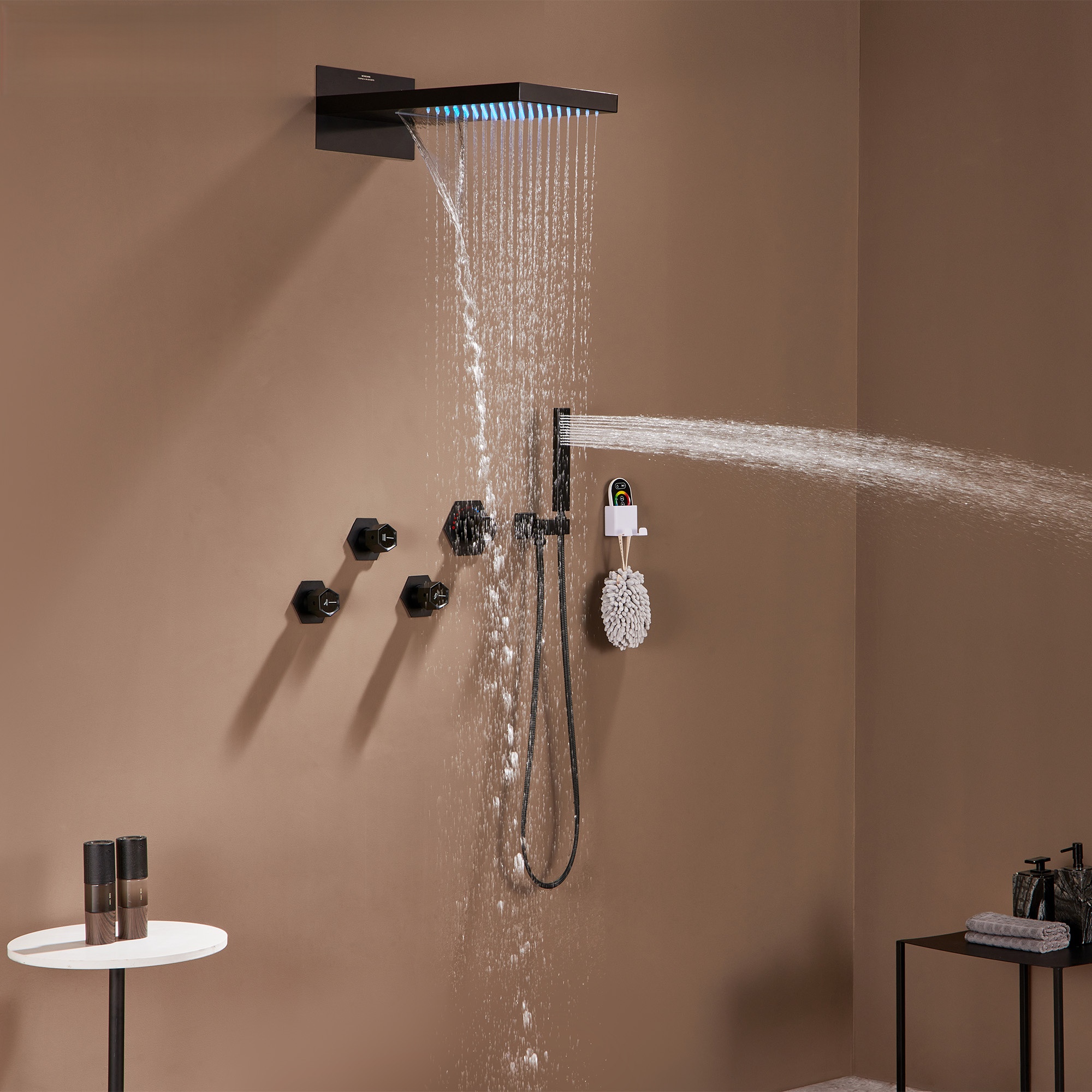 3 Functions Wall-Mounted Luxury LED and Music Thermostatic Complete Shower System Rough-in Valve Included