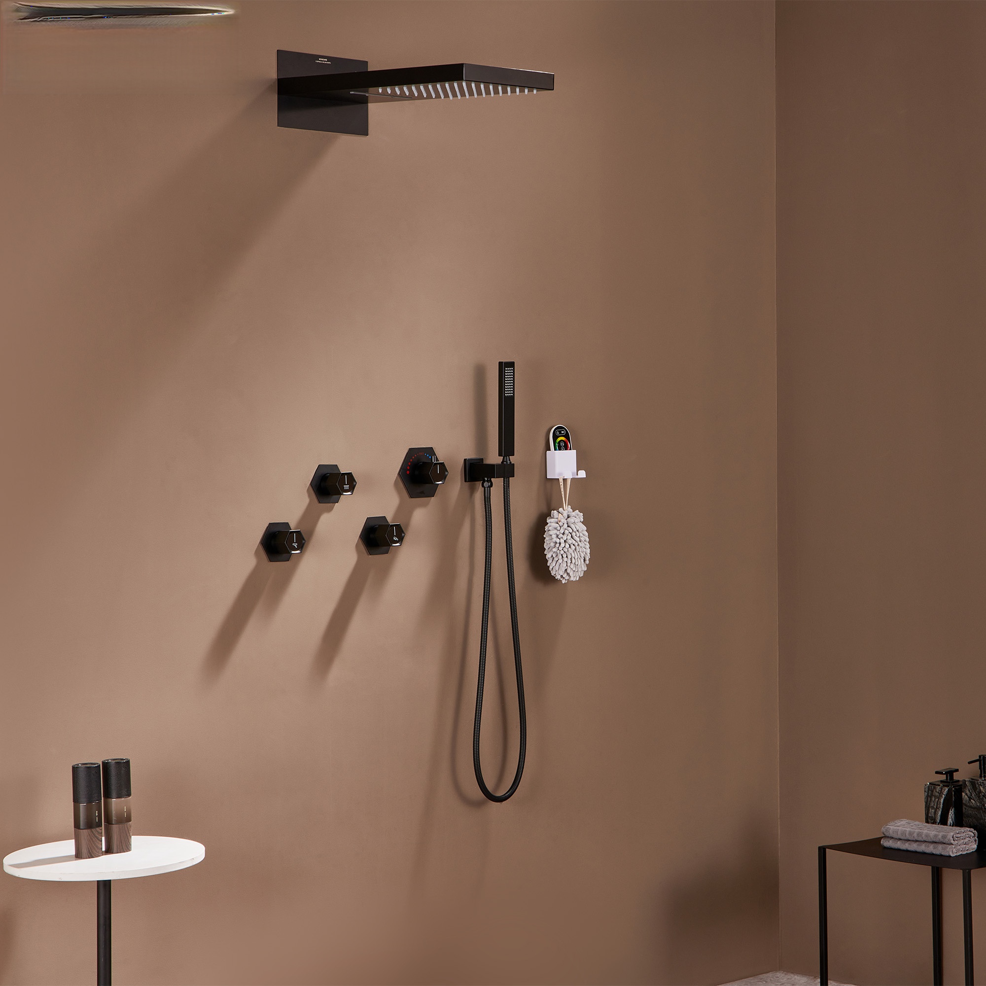 3 Functions Wall-Mounted Luxury LED and Music Thermostatic Complete Shower System Rough-in Valve Included