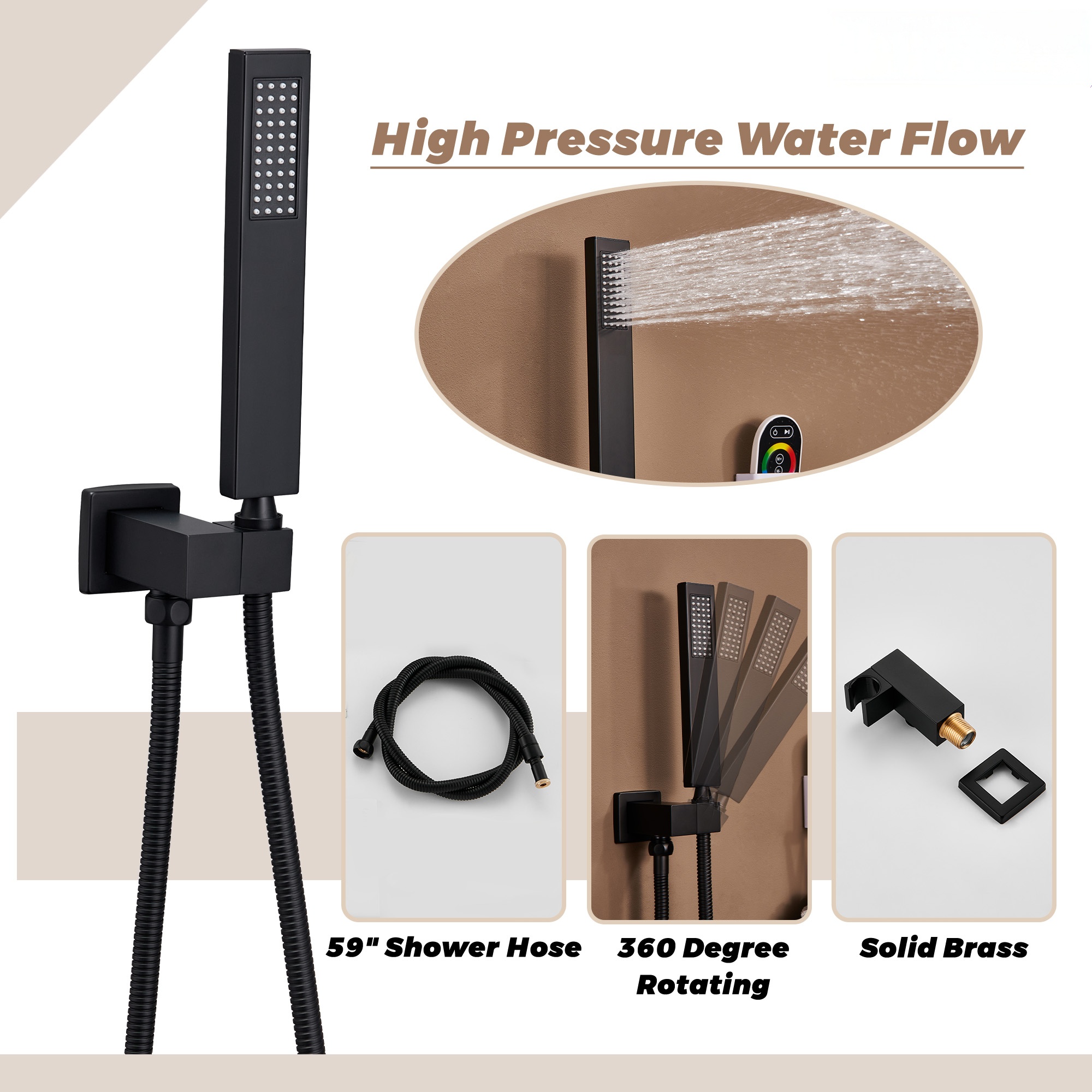 3 Functions Wall-Mounted Luxury LED and Music Thermostatic Complete Shower System Rough-in Valve Included