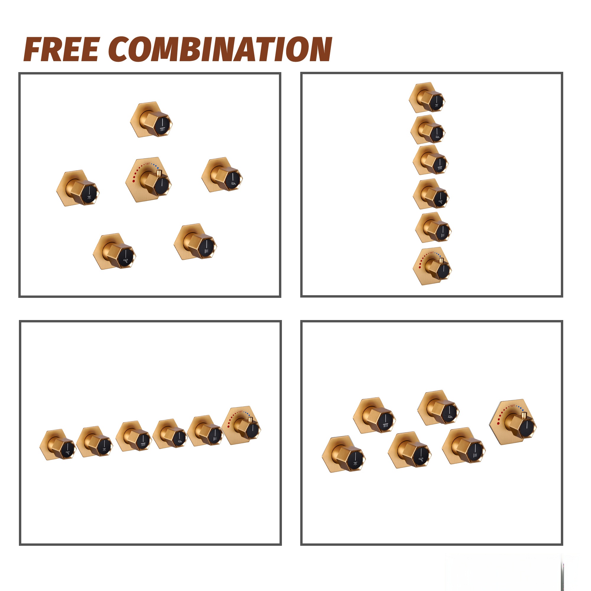 Flush-Mounted Thermostatic 3 Functions Luxury Complete Shower System with Body Jets and Shower Holder