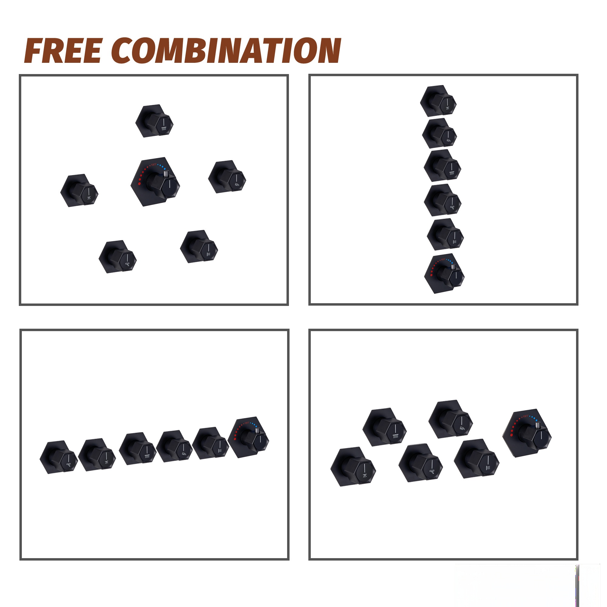 Flush-Mounted Thermostatic 3 Functions Luxury Complete Shower System with Body Jets and Shower Holder