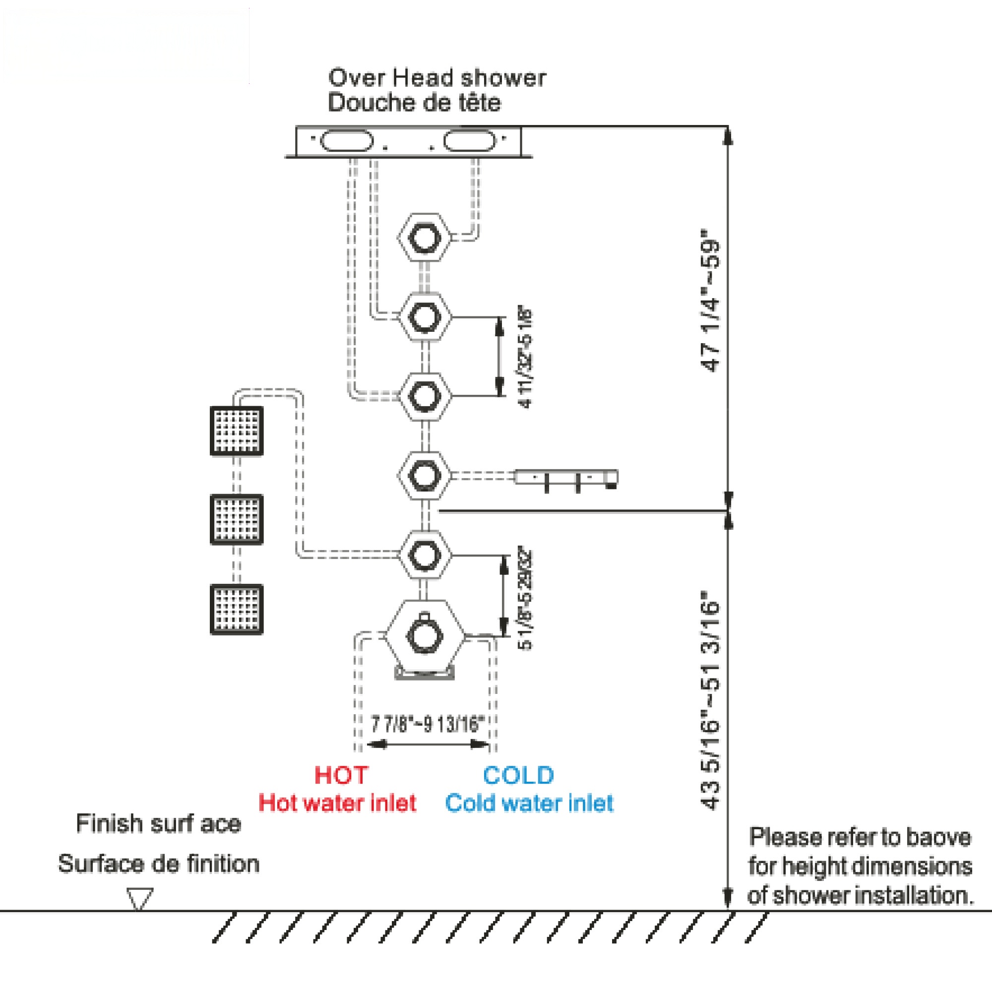 Flush-Mounted Thermostatic 3 Functions Luxury Complete Shower System with Body Jets and Shower Holder