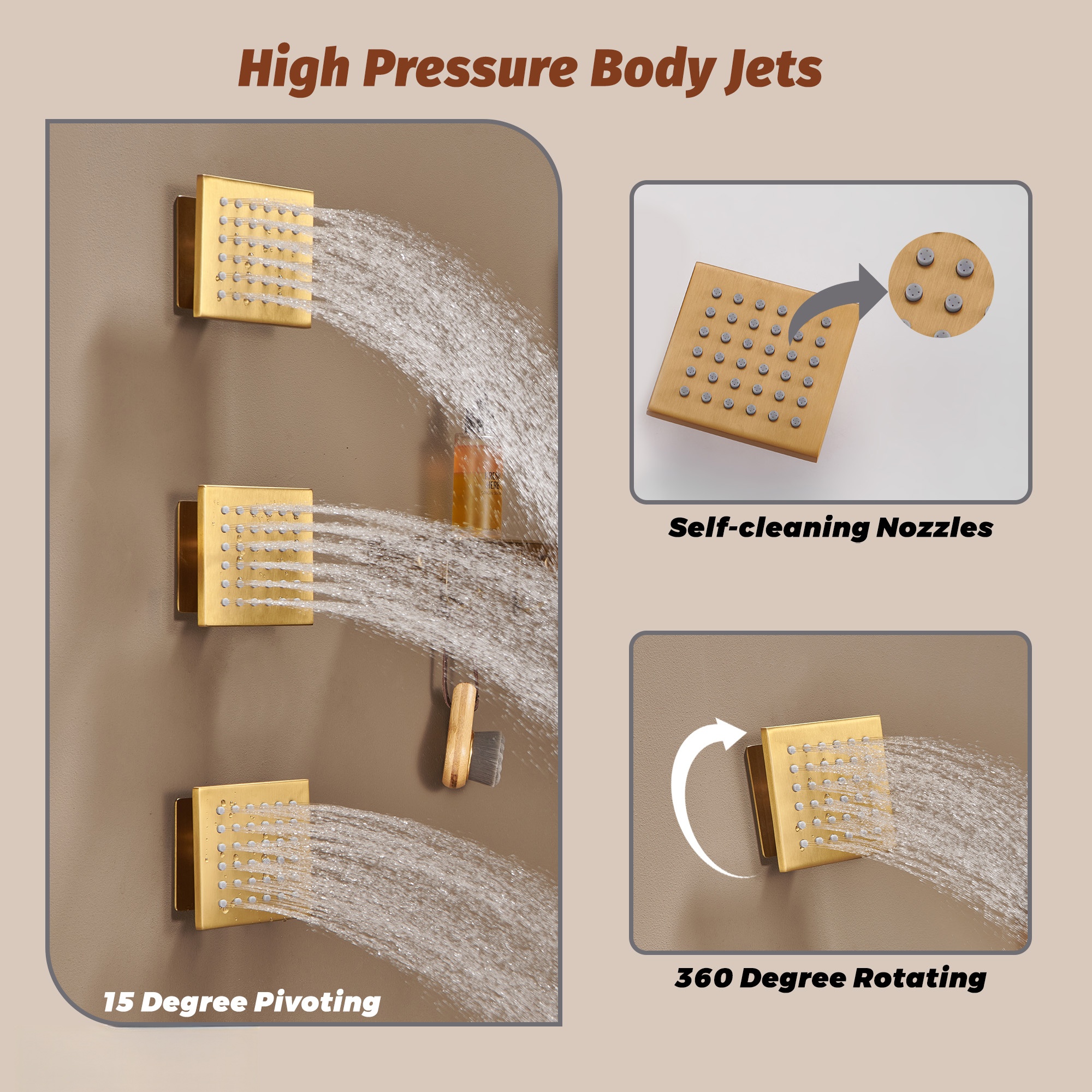 Thermostatic 4 Functions 12-inch Wall Mounted Rainfall Dual Shower Heads with Handheld and Body Jets (Rough-in Valve Included)