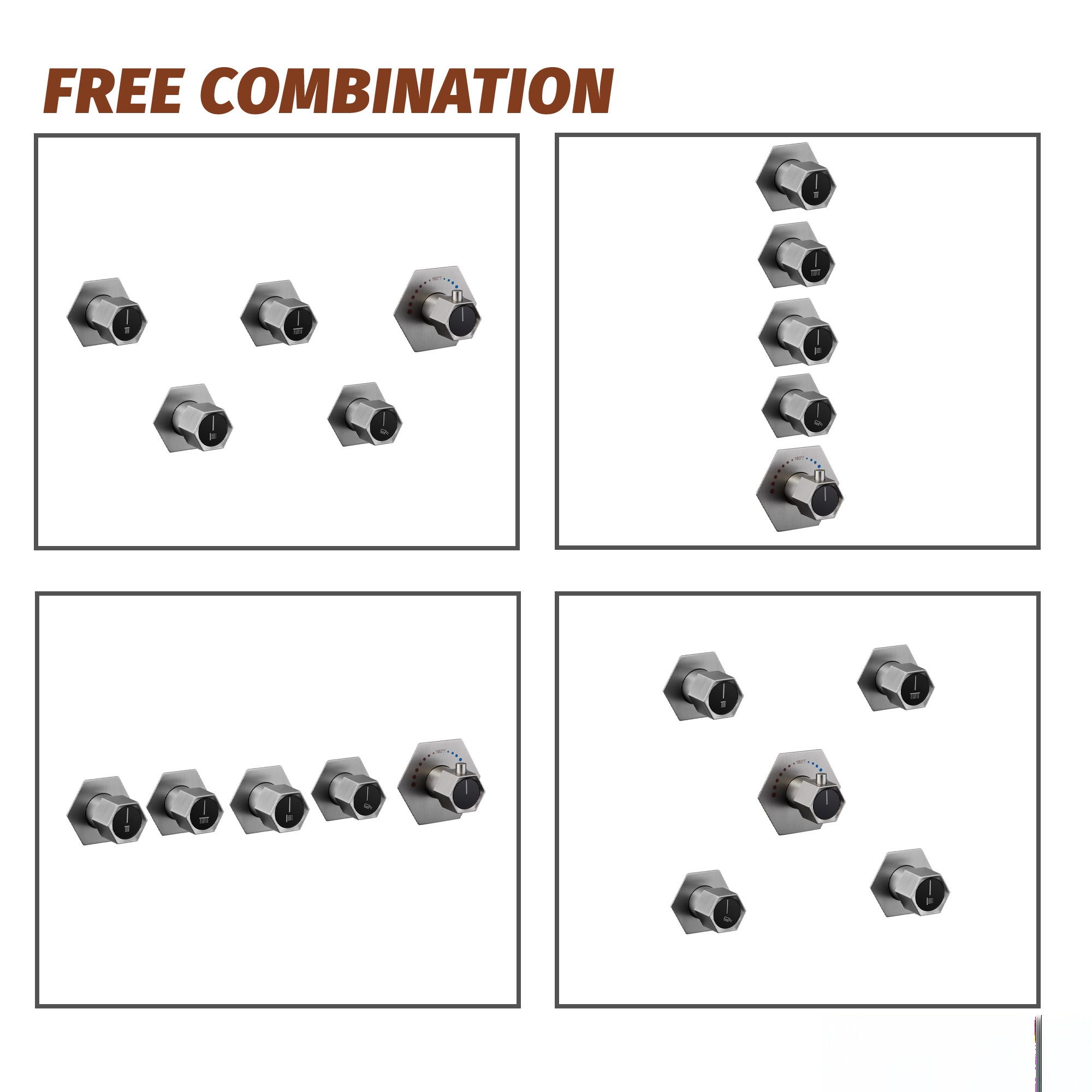 Thermostatic 4 Functions 12-inch Wall Mounted Rainfall Dual Shower Heads with Handheld and Body Jets (Rough-in Valve Included)