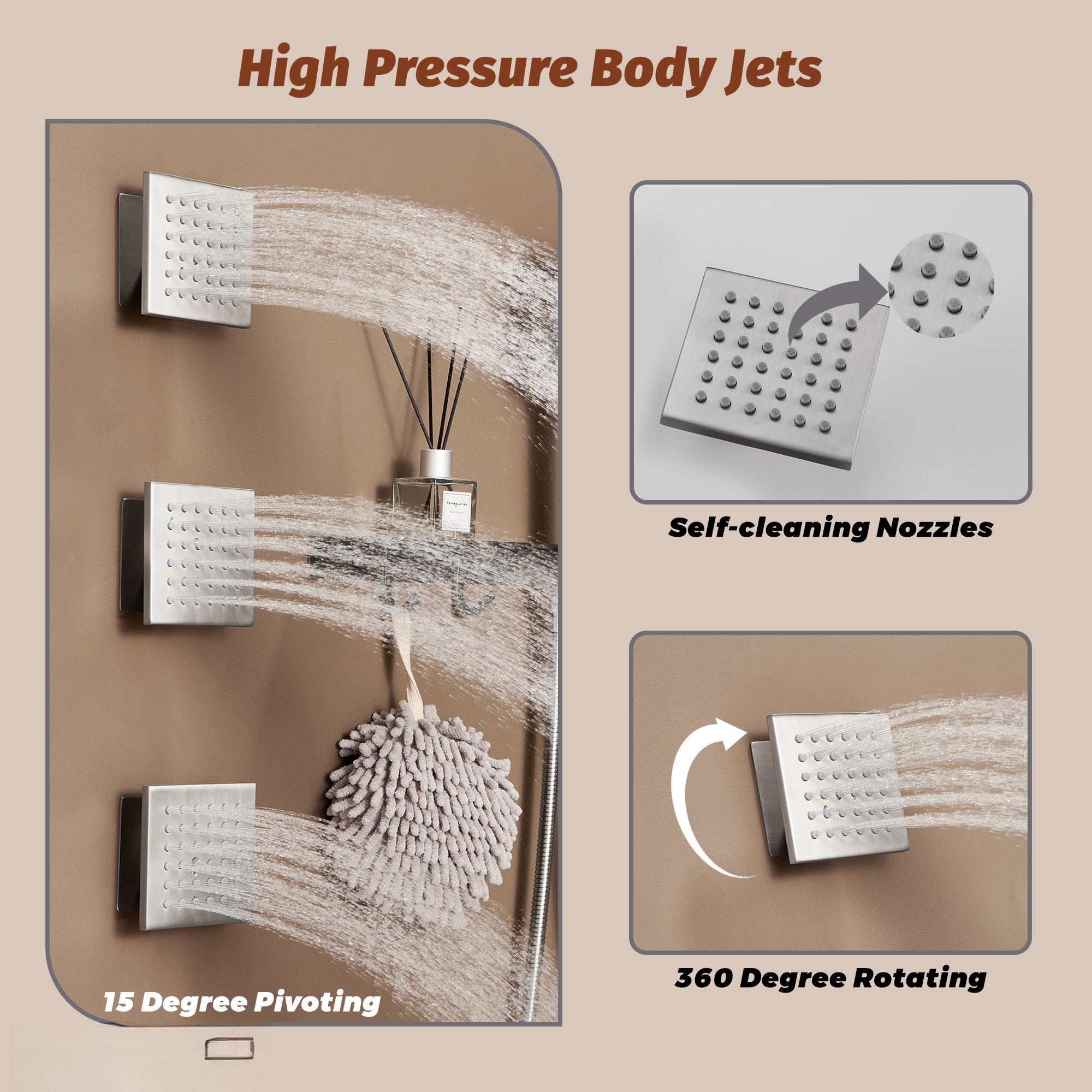 Thermostatic 4 Functions 12-inch Wall Mounted Rainfall Dual Shower Heads with Handheld and Body Jets (Rough-in Valve Included)