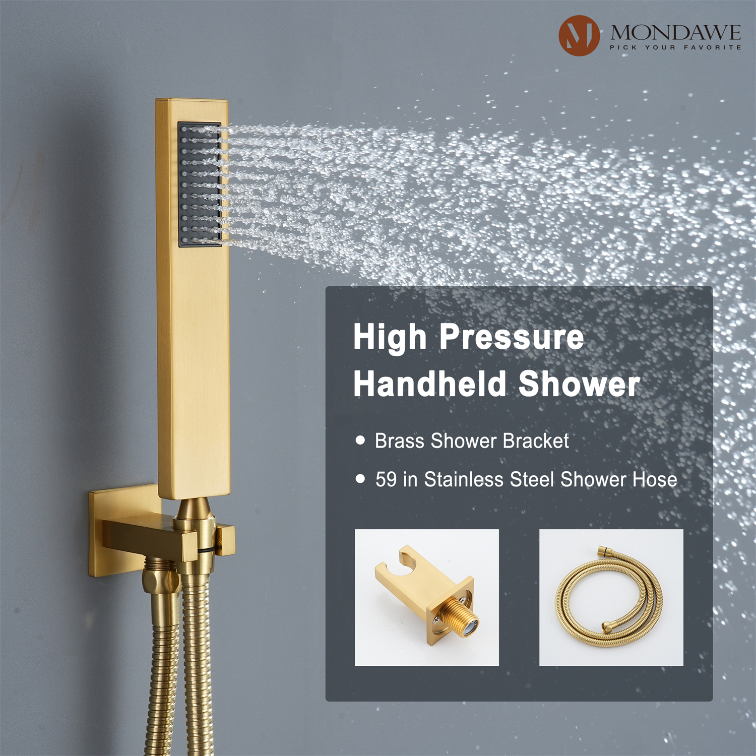 12in Thermostatic Rainfall 3 Functions Shower System with 6 Brass Body Jets-Mondawe