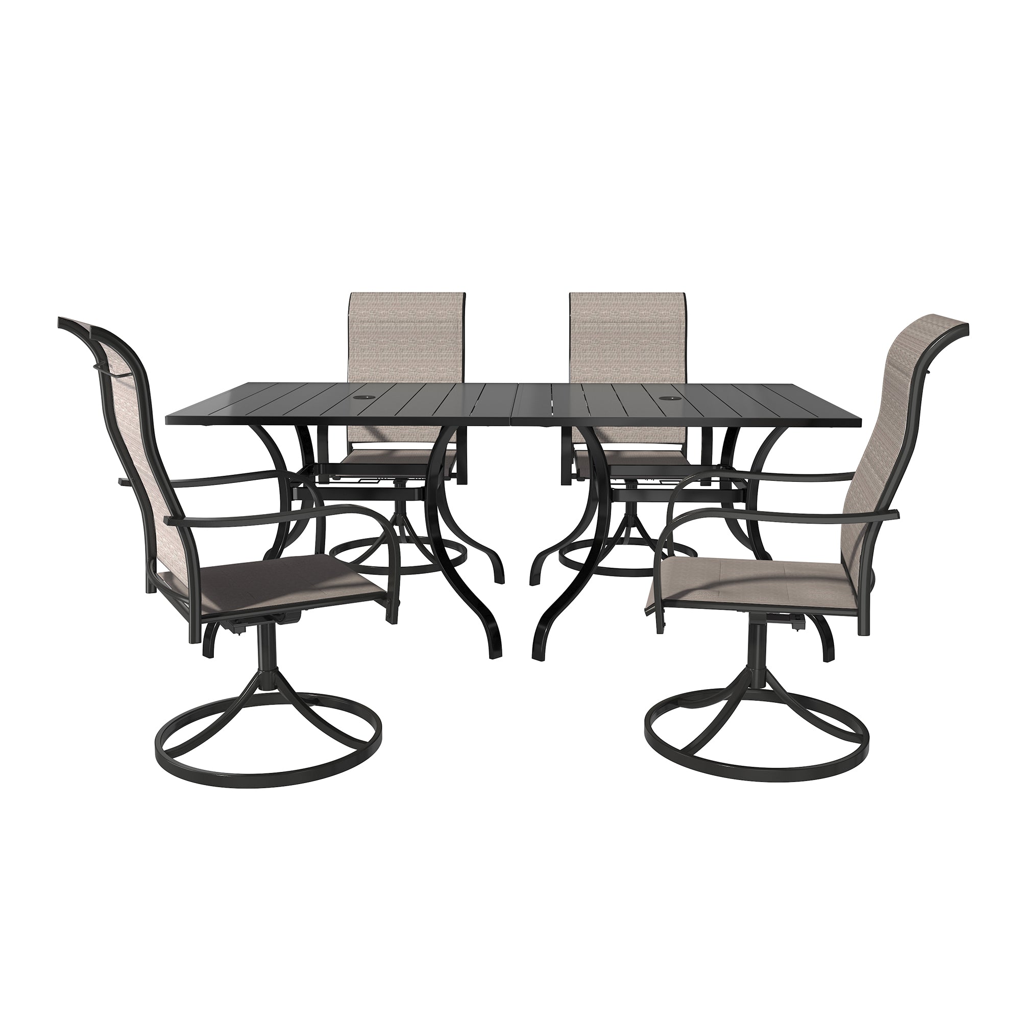 Steel Textiliene Swivel Chair Square Table 28.5 in. H Patio Dining Set with Umbrella Hole
