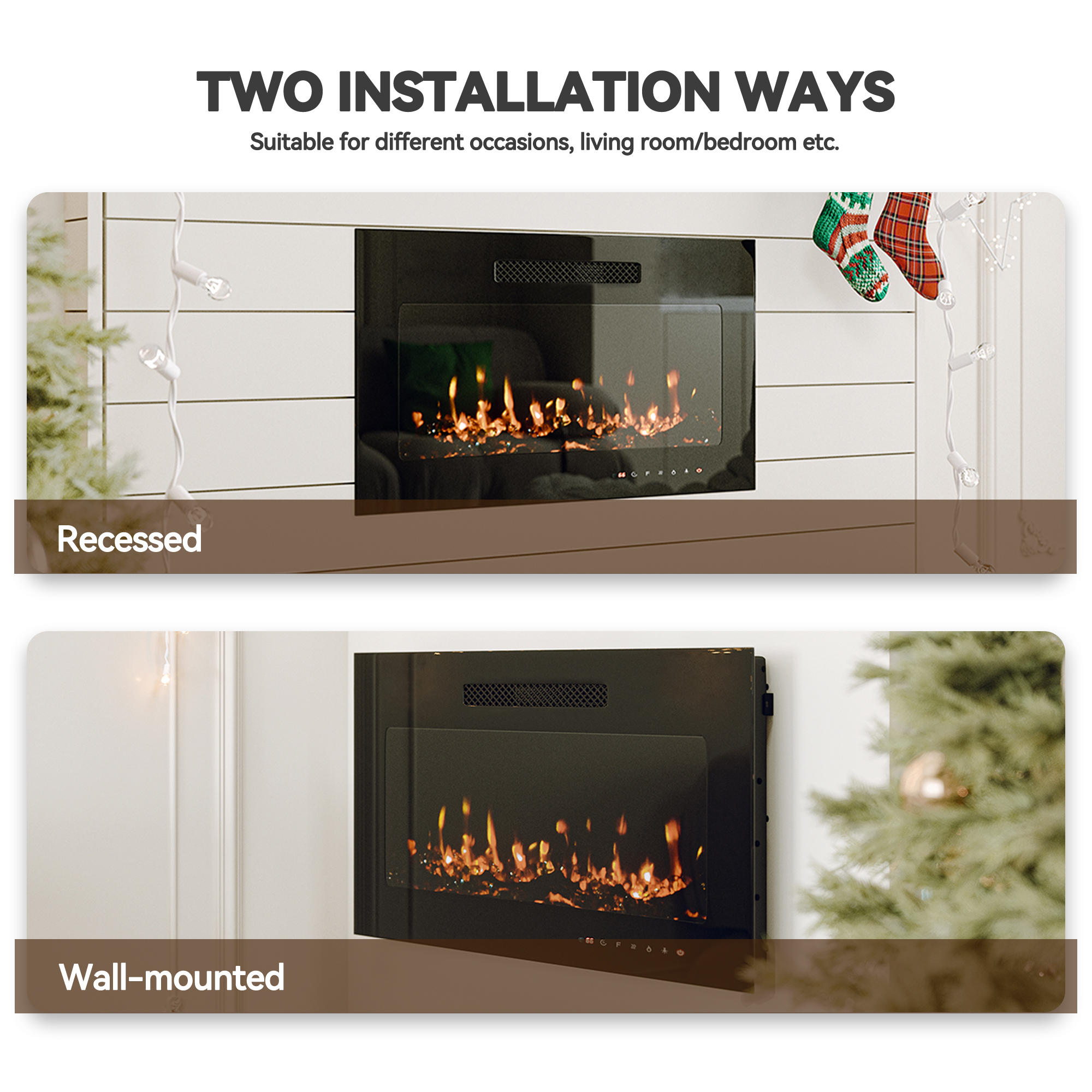 5000 Maximum BTUs 30/36/50/42/60/72 Inch W Black Fan-forced Electric Heater Fireplace