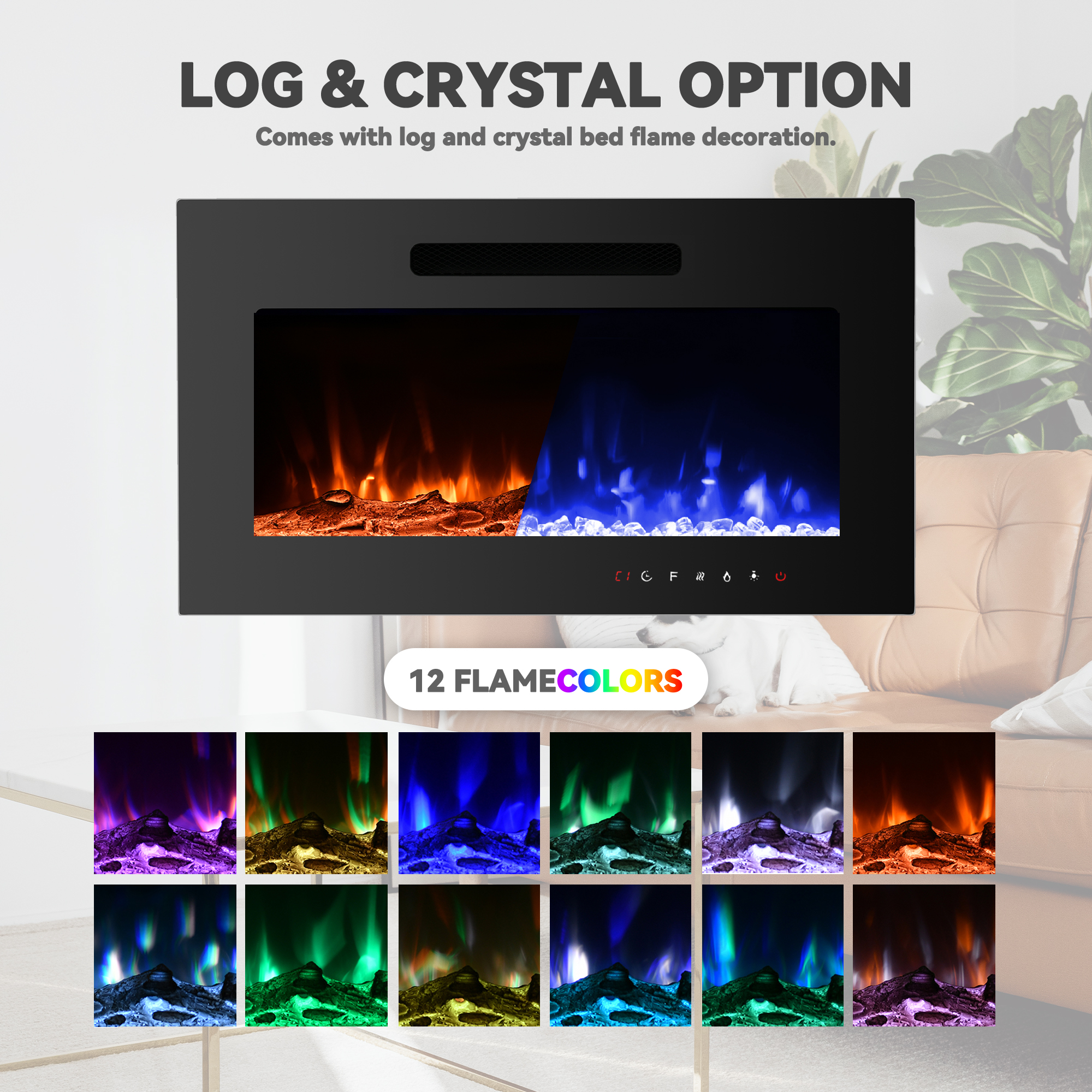 5000 Maximum BTUs 30/36/50/42/60/72 Inch W Black Fan-forced Electric Heater Fireplace