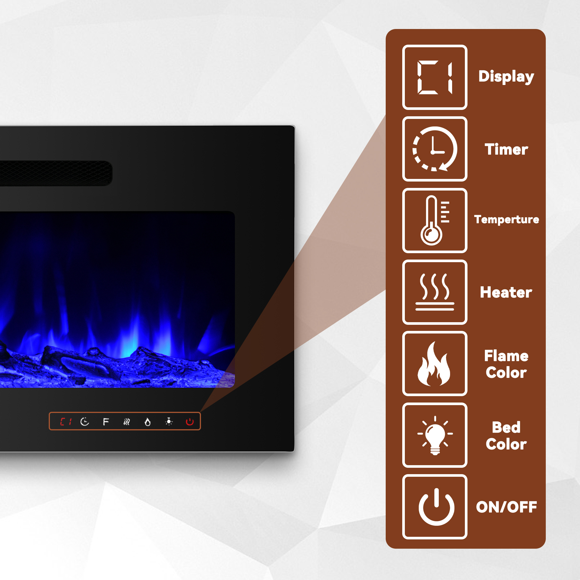 5000 Maximum BTUs 30/36/50/42/60/72 Inch W Black Fan-forced Electric Heater Fireplace