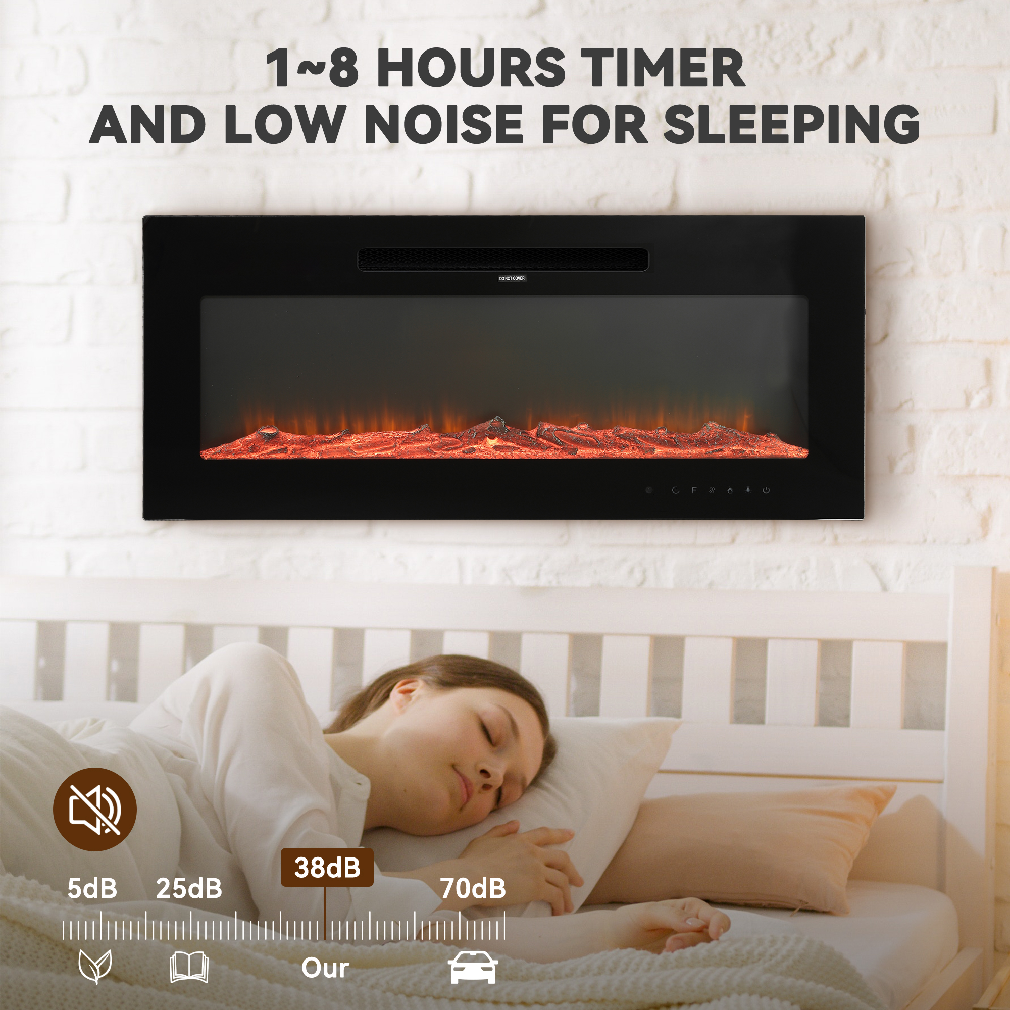 5000 Maximum BTUs 30/36/50/42/60/72 Inch W Black Fan-forced Electric Heater Fireplace