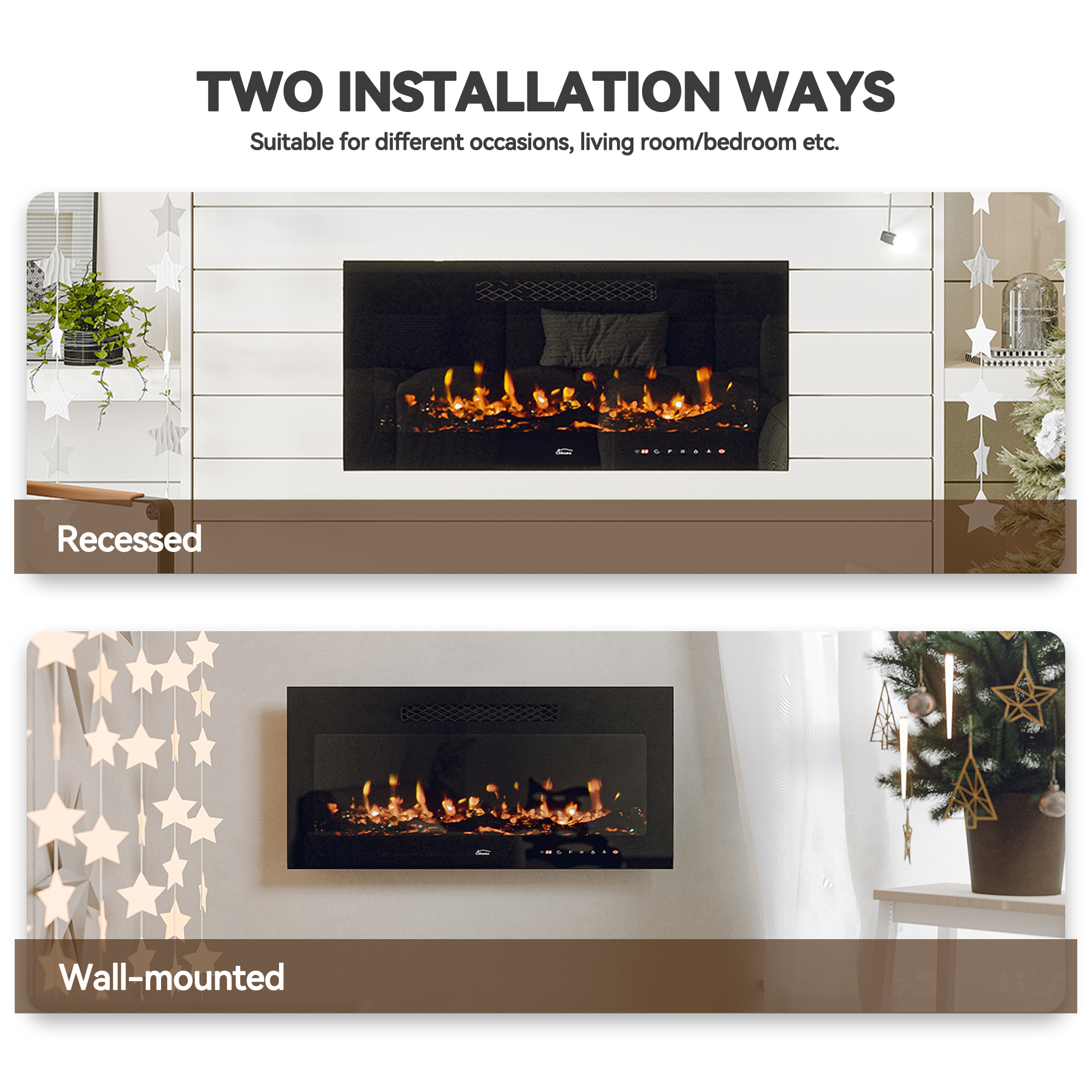 5000 Maximum BTUs 30/36/50/42/60/72 Inch W Black Fan-forced Electric Heater Fireplace