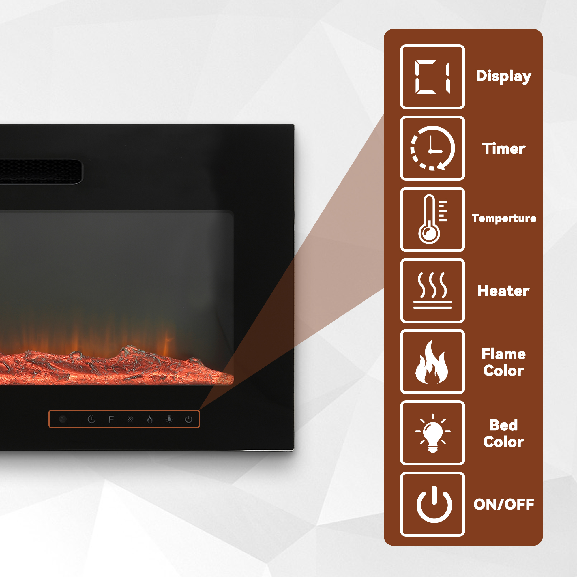 5000 Maximum BTUs 30/36/50/42/60/72 Inch W Black Fan-forced Electric Heater Fireplace