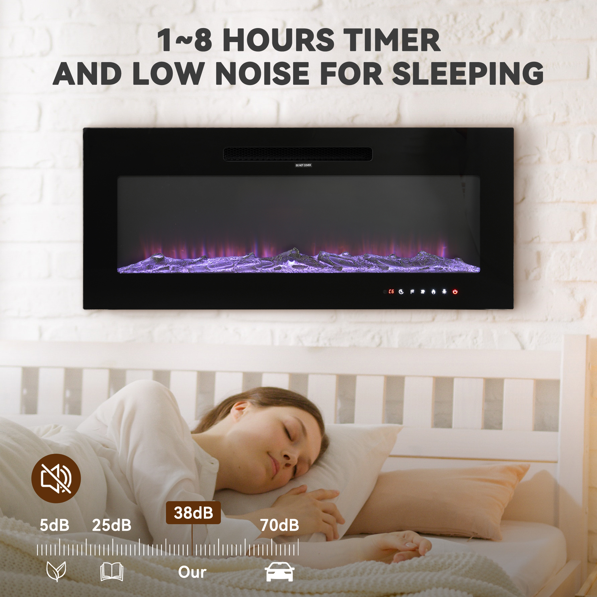 5000 Maximum BTUs 30/36/50/42/60/72 Inch W Black Fan-forced Electric Heater Fireplace