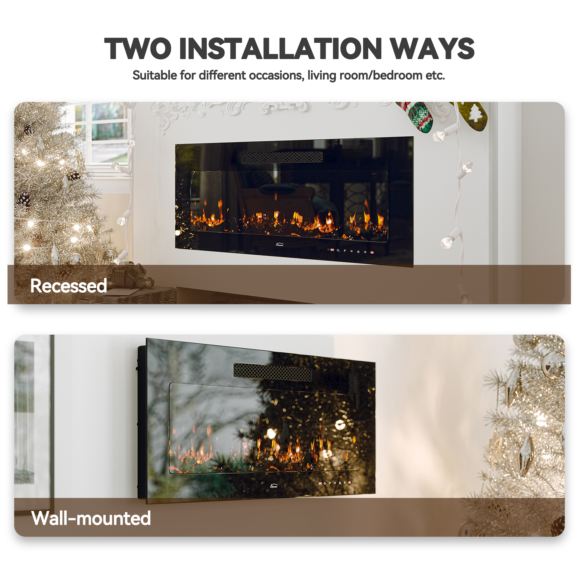 5000 Maximum BTUs 30/36/50/42/60/72 Inch W Black Fan-forced Electric Heater Fireplace