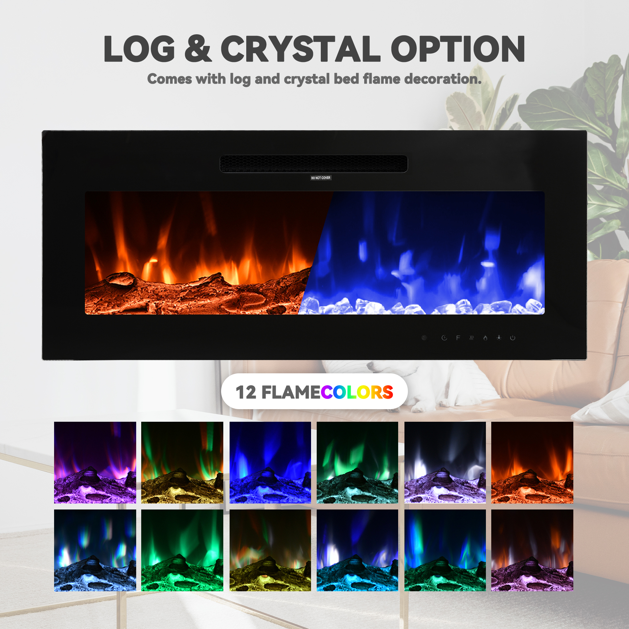 5000 Maximum BTUs 30/36/50/42/60/72 Inch W Black Fan-forced Electric Heater Fireplace