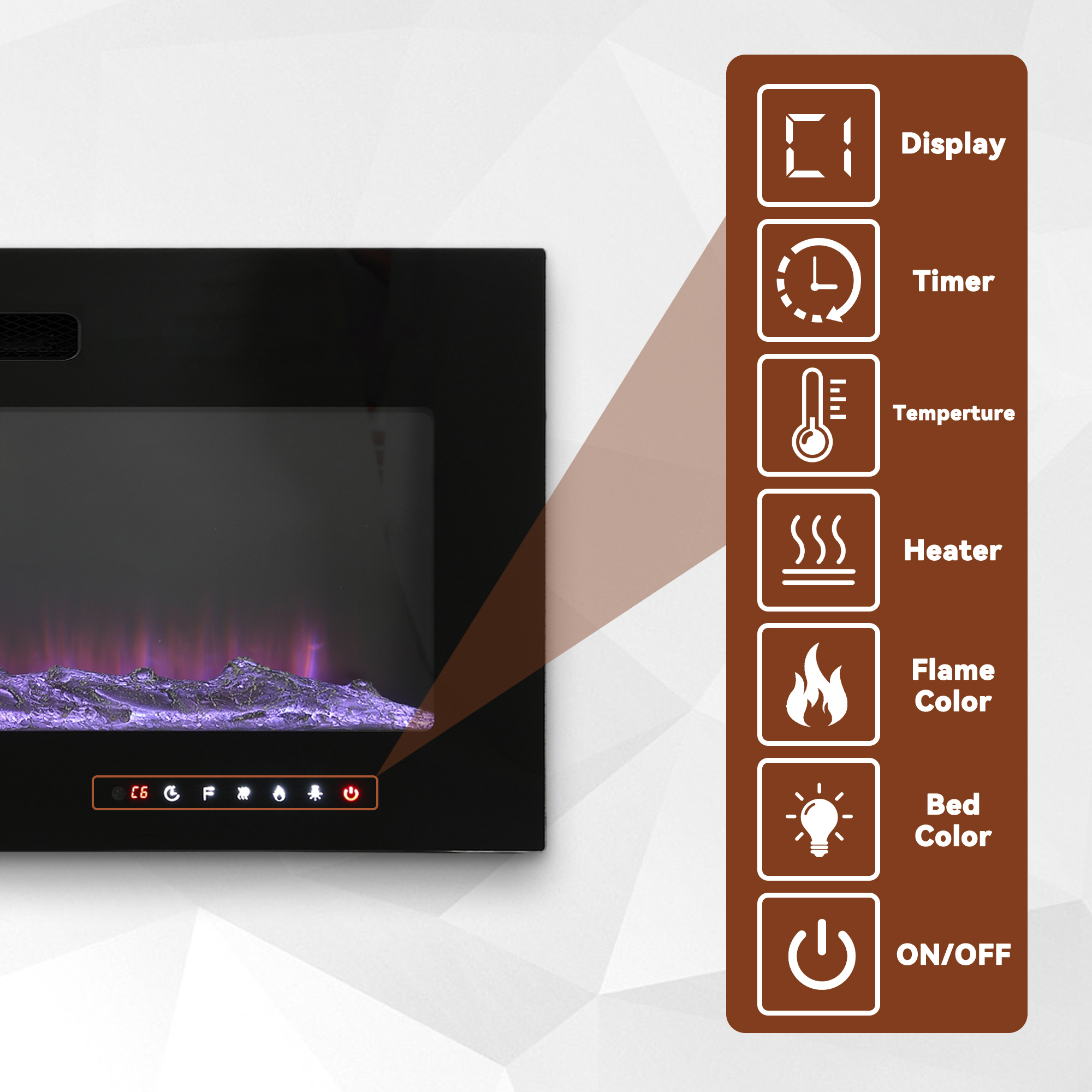 5000 Maximum BTUs 30/36/50/42/60/72 Inch W Black Fan-forced Electric Heater Fireplace