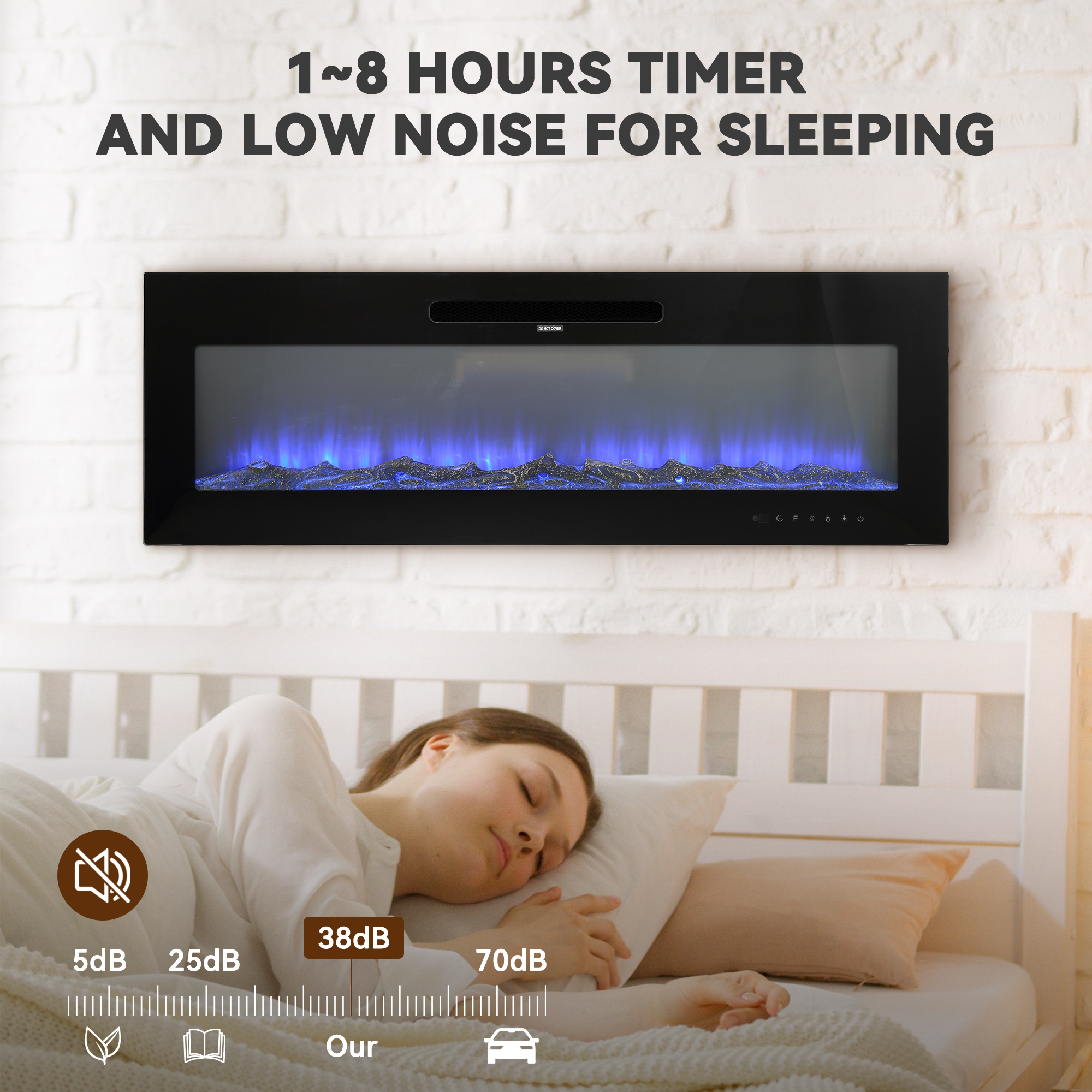 5000 Maximum BTUs 30/36/50/42/60/72 Inch W Black Fan-forced Electric Heater Fireplace