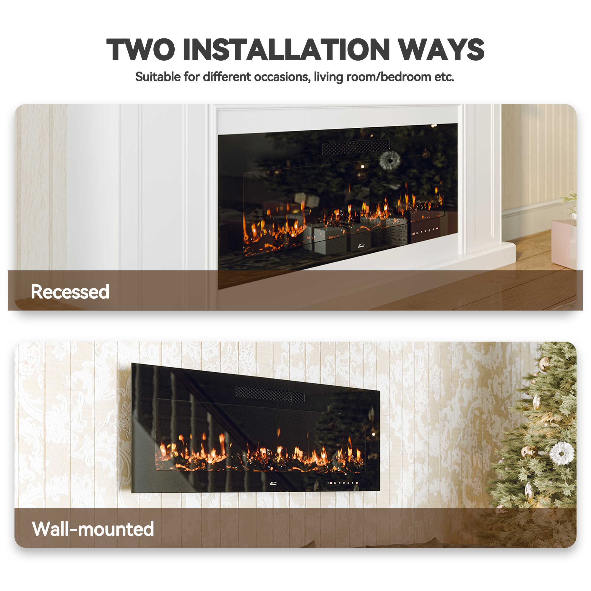 5000 Maximum BTUs 30/36/50/42/60/72 Inch W Black Fan-forced Electric Heater Fireplace