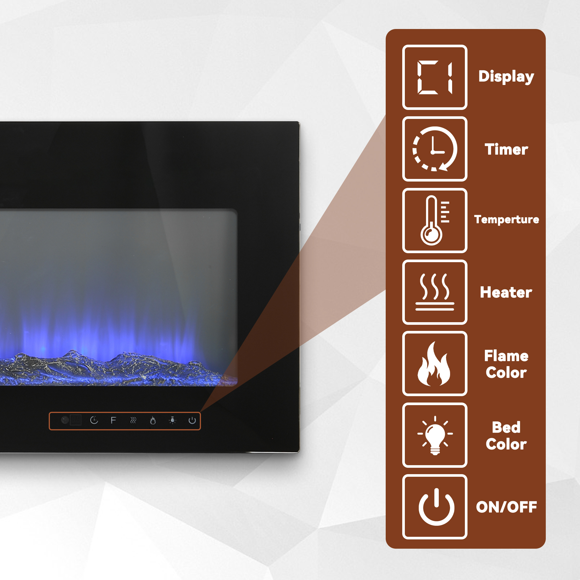 5000 Maximum BTUs 30/36/50/42/60/72 Inch W Black Fan-forced Electric Heater Fireplace