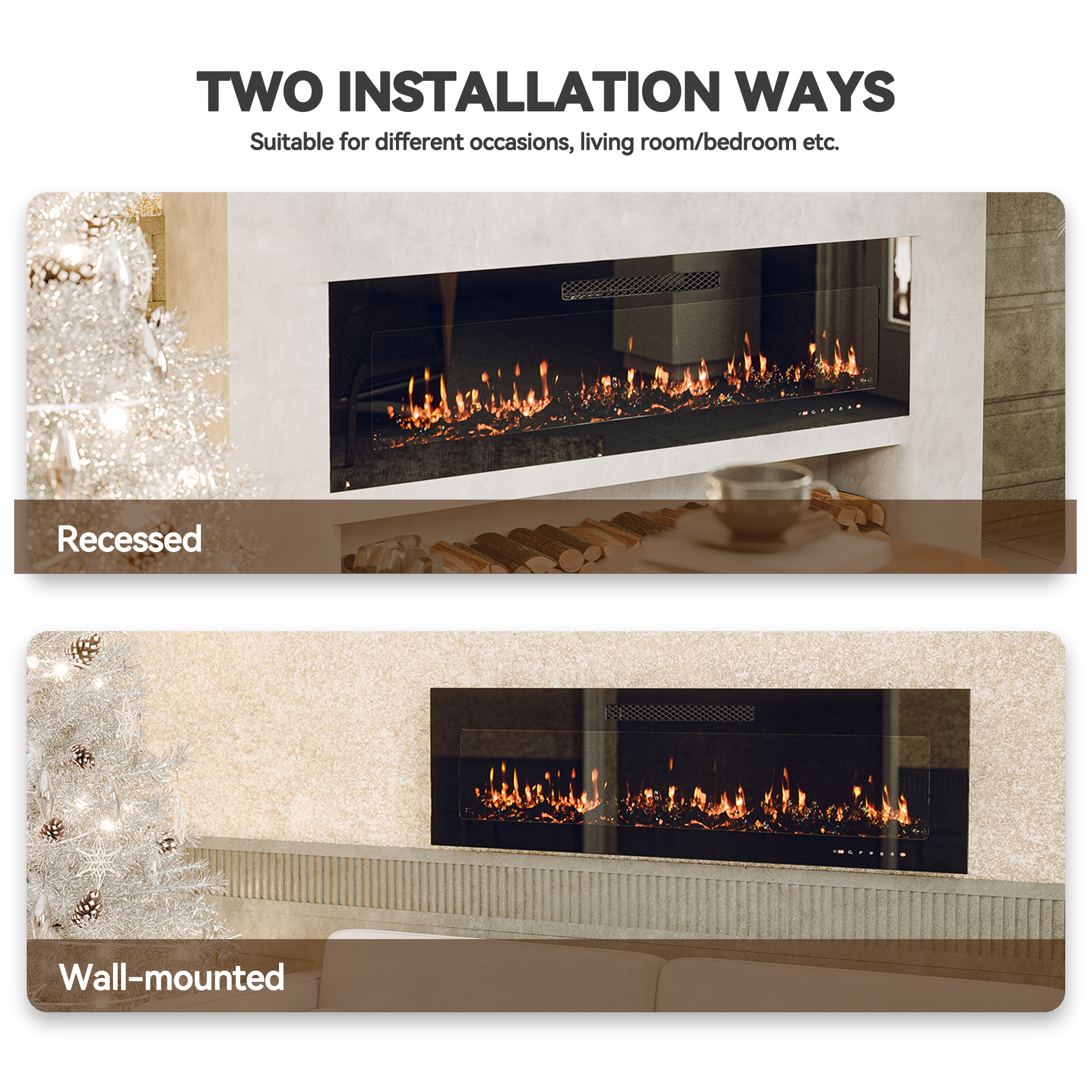 5000 Maximum BTUs 30/36/50/42/60/72 Inch W Black Fan-forced Electric Heater Fireplace