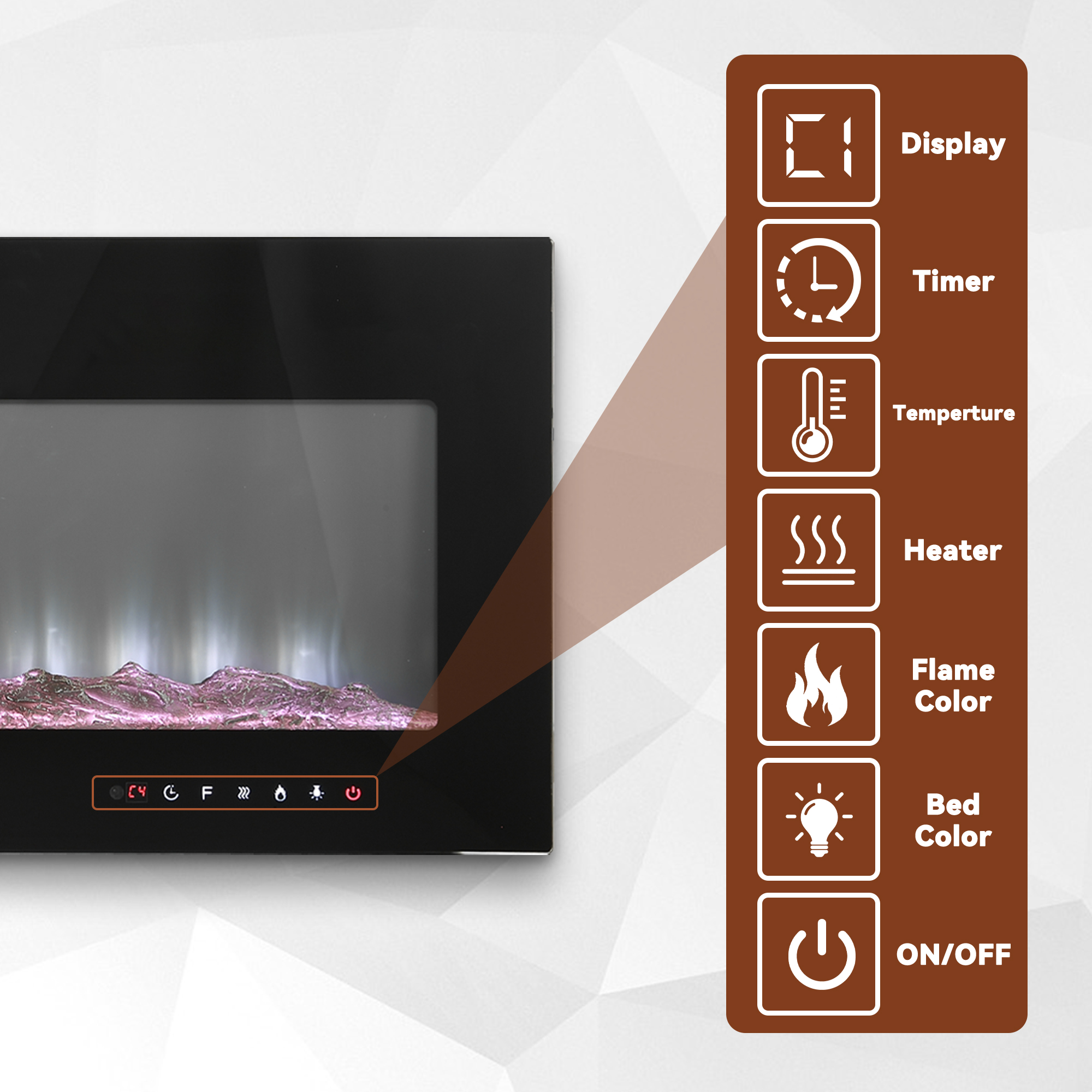 5000 Maximum BTUs 30/36/50/42/60/72 Inch W Black Fan-forced Electric Heater Fireplace