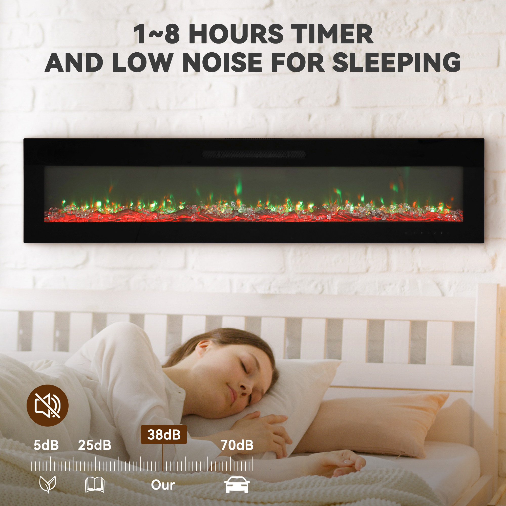 5000 Maximum BTUs 30/36/50/42/60/72 Inch W Black Fan-forced Electric Heater Fireplace