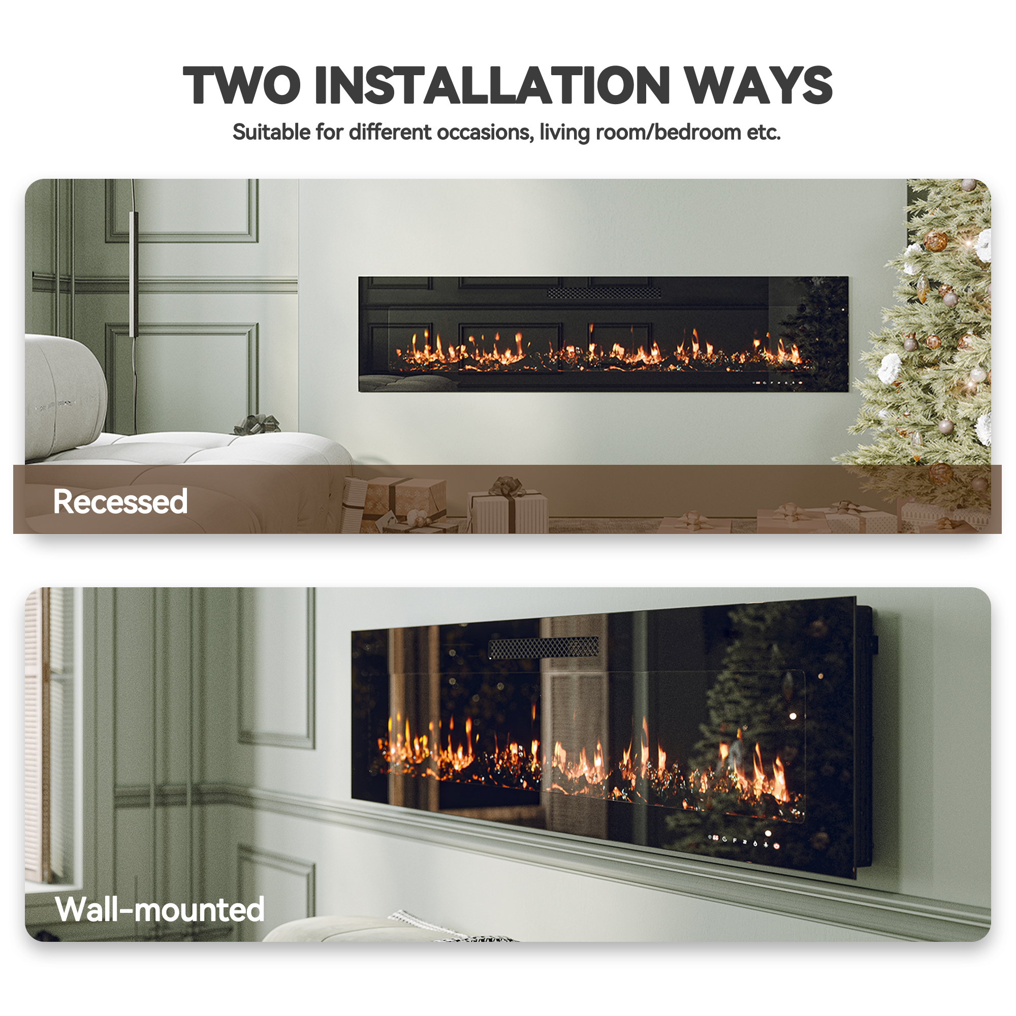 5000 Maximum BTUs 30/36/50/42/60/72 Inch W Black Fan-forced Electric Heater Fireplace