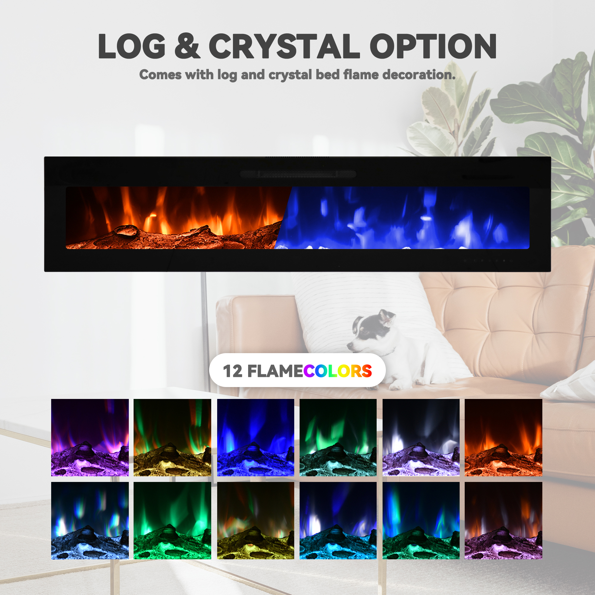 5000 Maximum BTUs 30/36/50/42/60/72 Inch W Black Fan-forced Electric Heater Fireplace